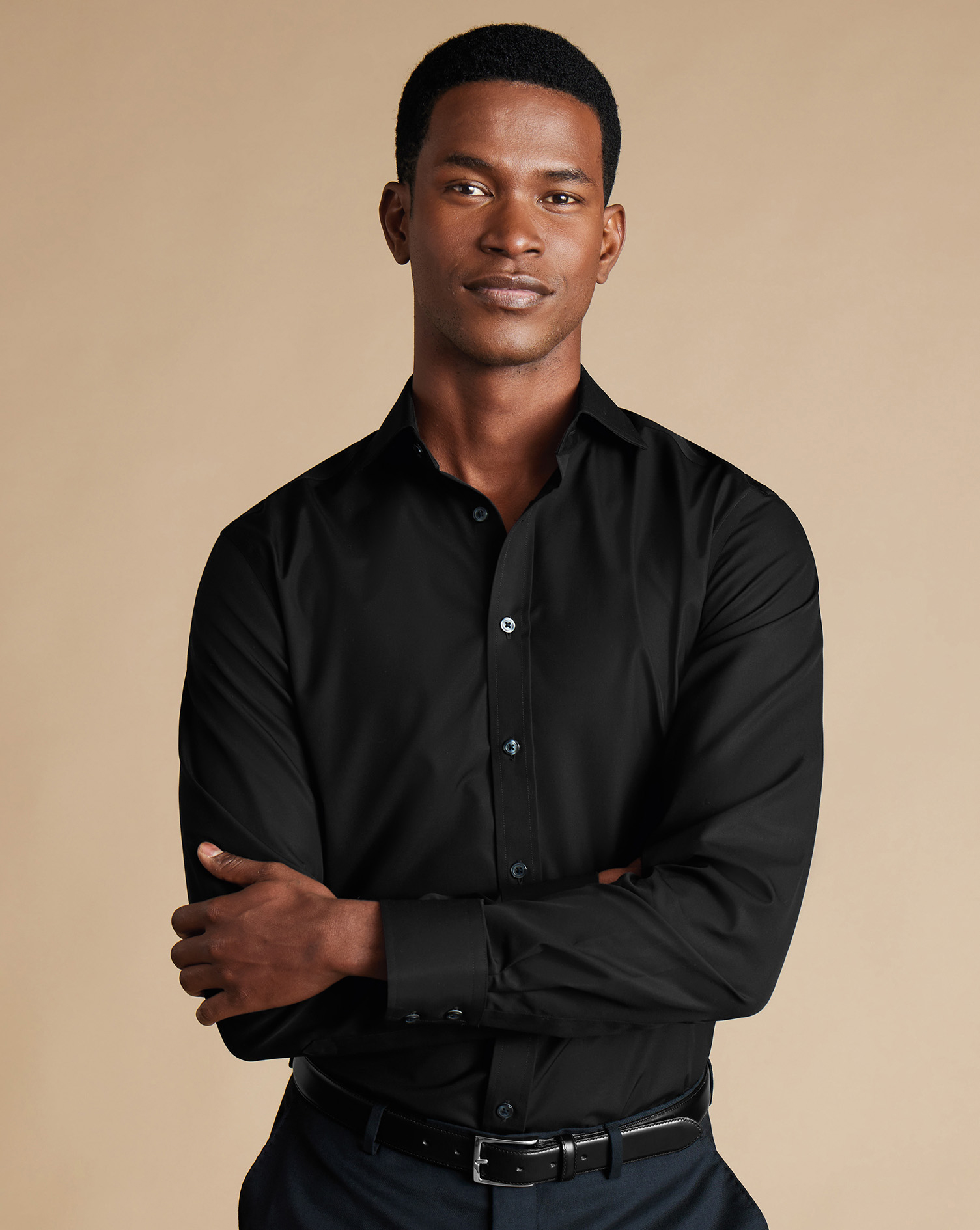 Cutaway Collar Non-Iron Poplin Shirt - Black