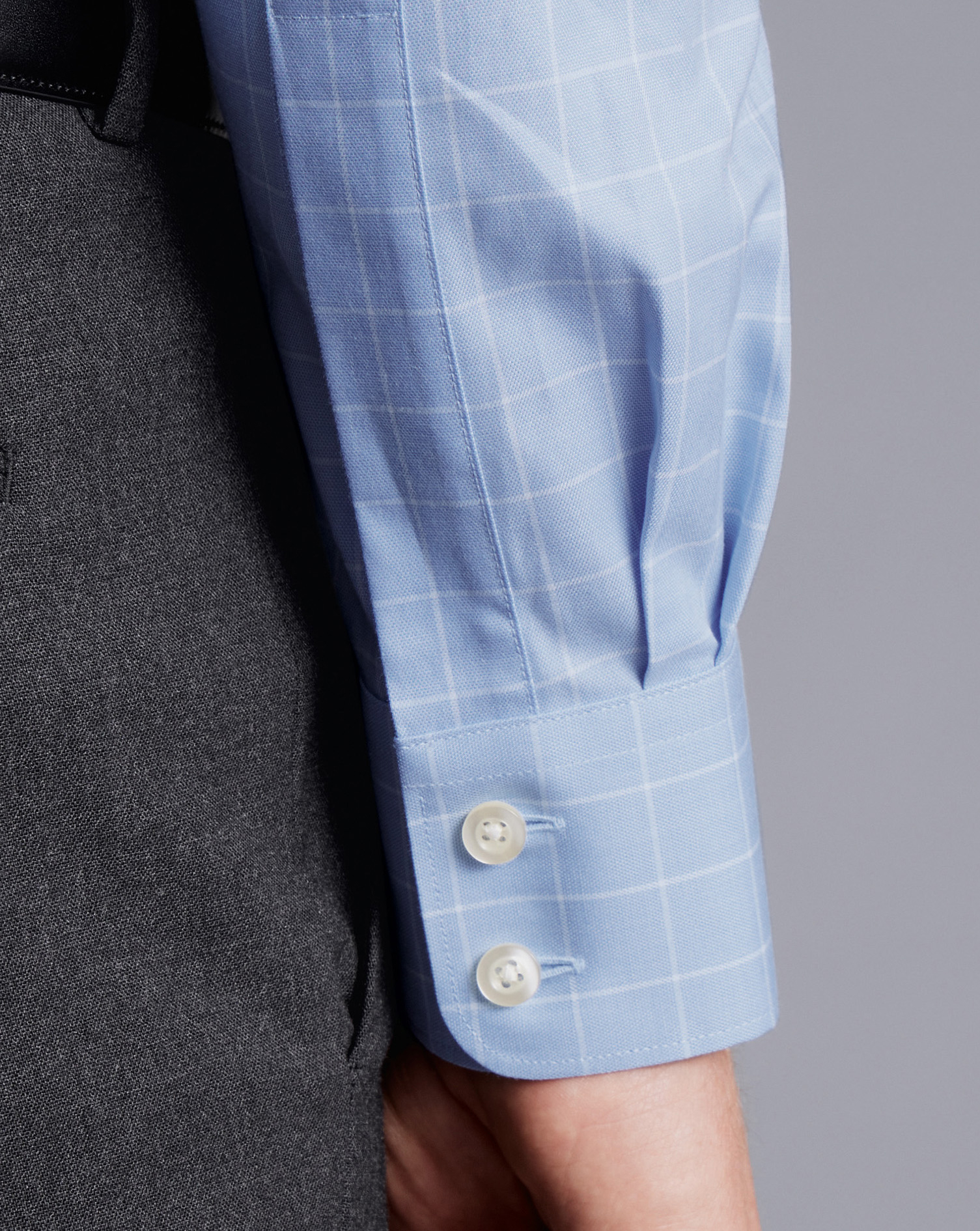 Semi-Cutaway Collar Egyptian Cotton Twill Check Shirt - Cornflower Blue