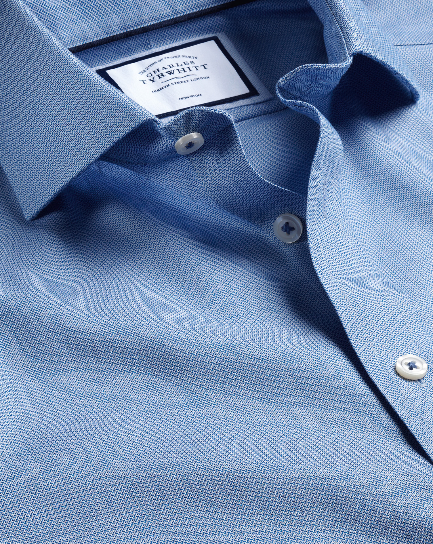 Cutaway Collar Non-Iron Henley Weave Shirt - Ocean Blue