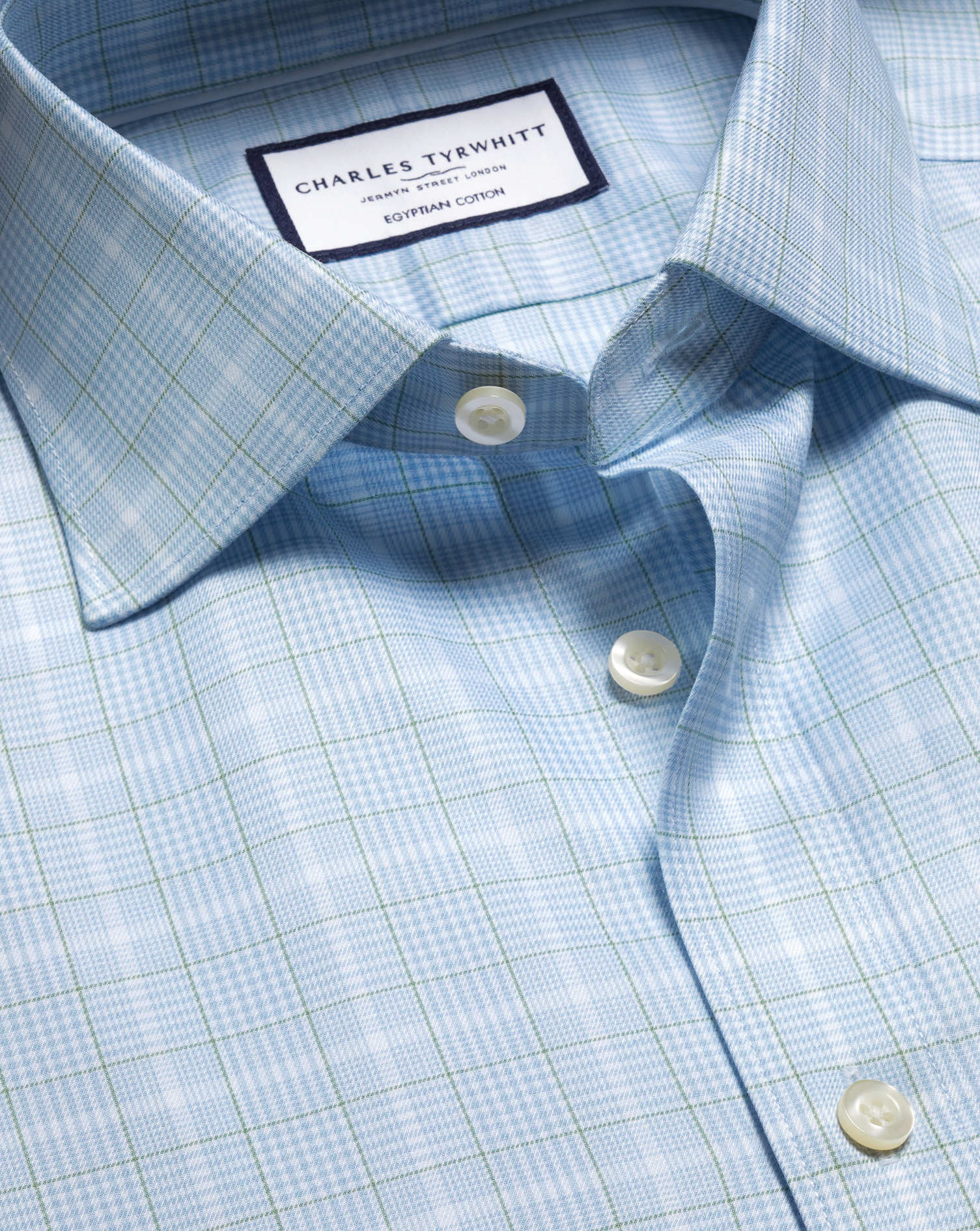 Charles Tyrwhitt Luxushemd mit Prince-of-Wales-Karos - Himmelblau & Grün Umschlagmanschette