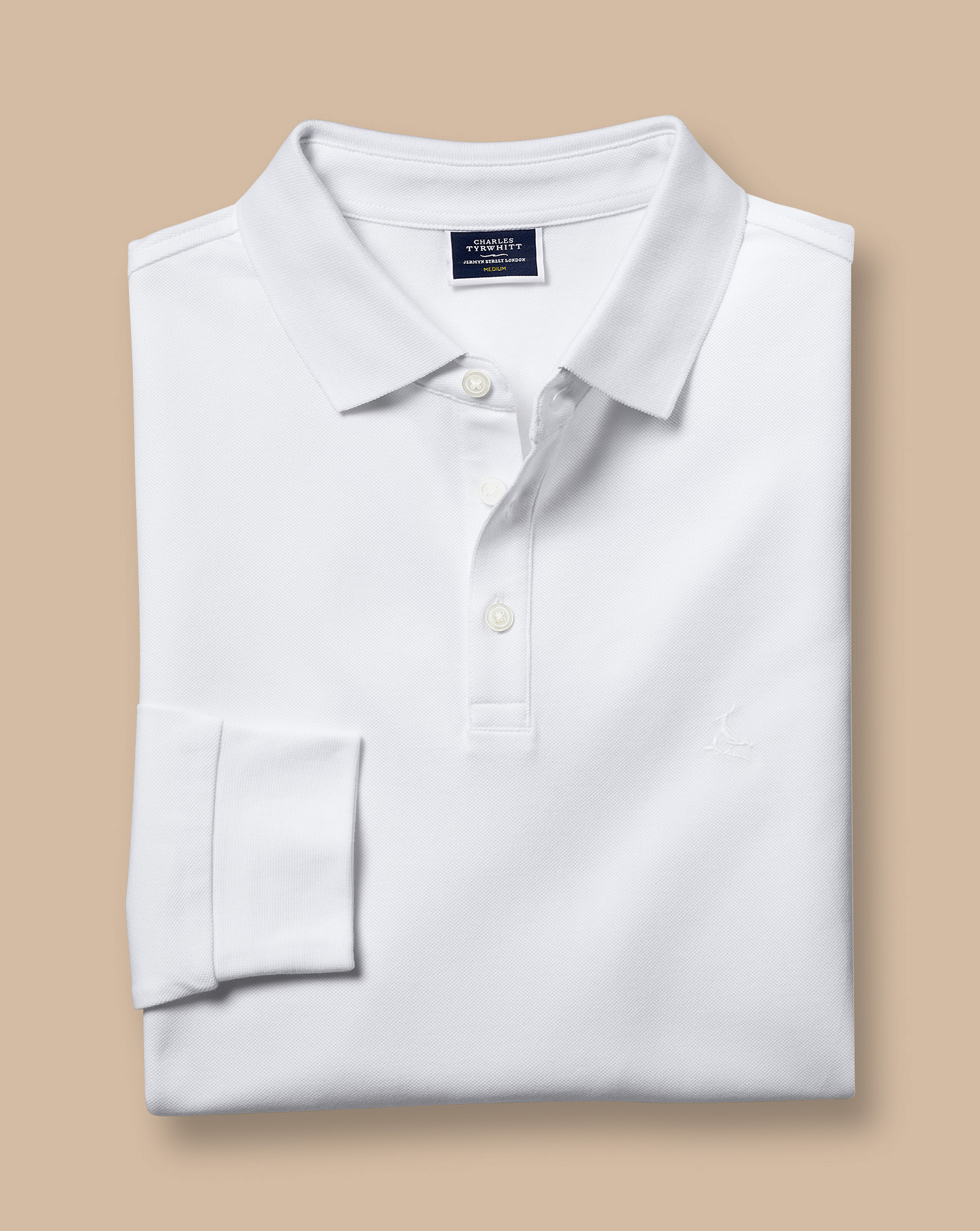 Long Sleeve Tyrwhitt Pique Polo - White