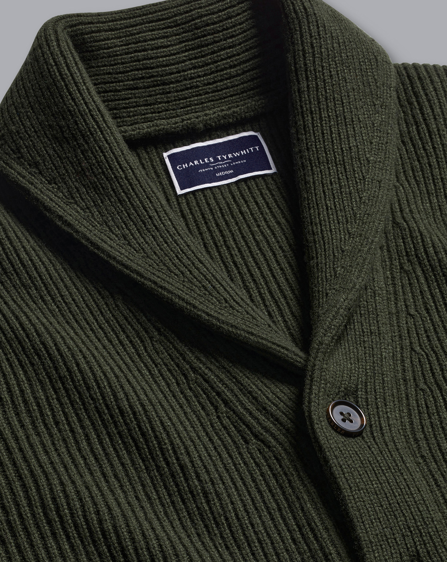 Merino Chunky Shawl Neck Cardigan - Dark Olive