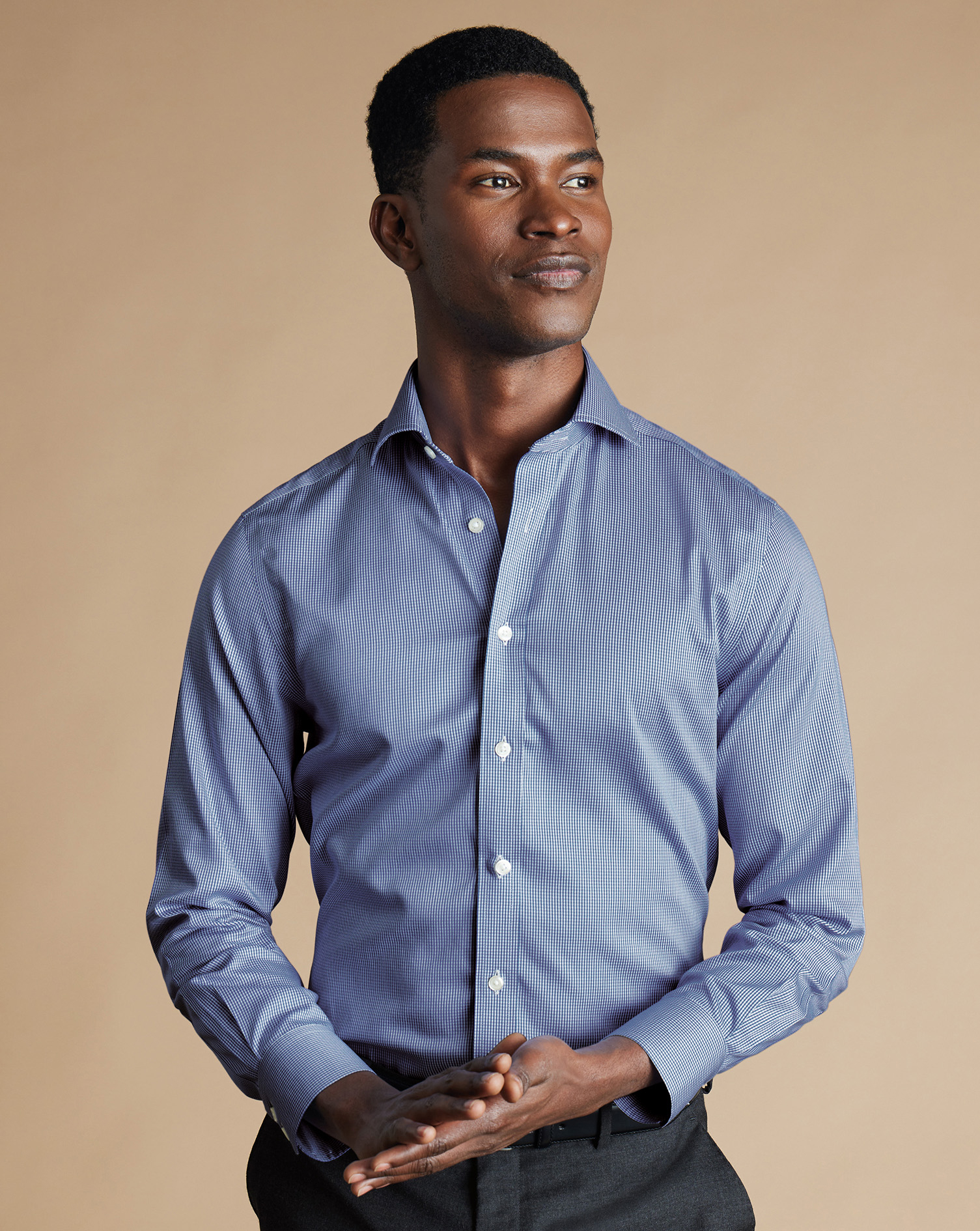 Cutaway Collar Non-Iron Puppytooth Shirt - Royal Blue