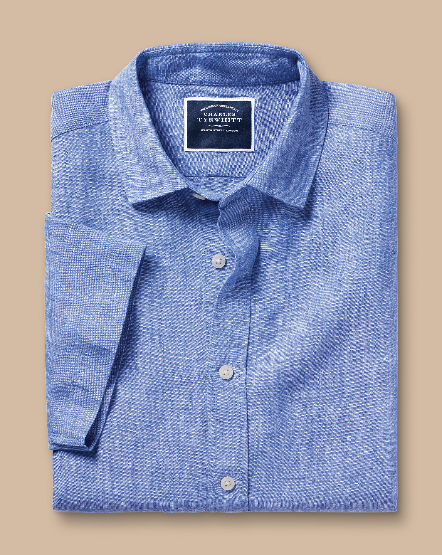 Pure Linen Short Sleeve Shirt  - Cobalt Blue