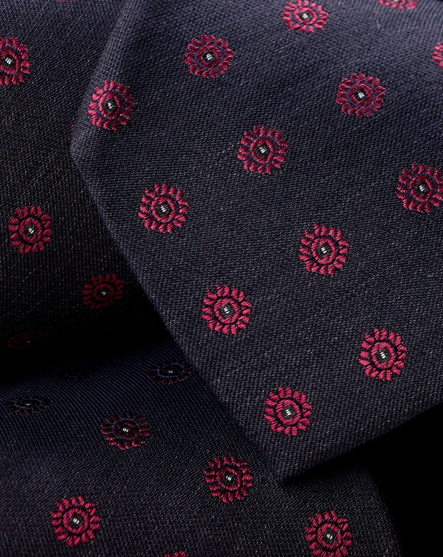 Medallion Pattern Silk Spun & Viscose Tie - Denim Blue