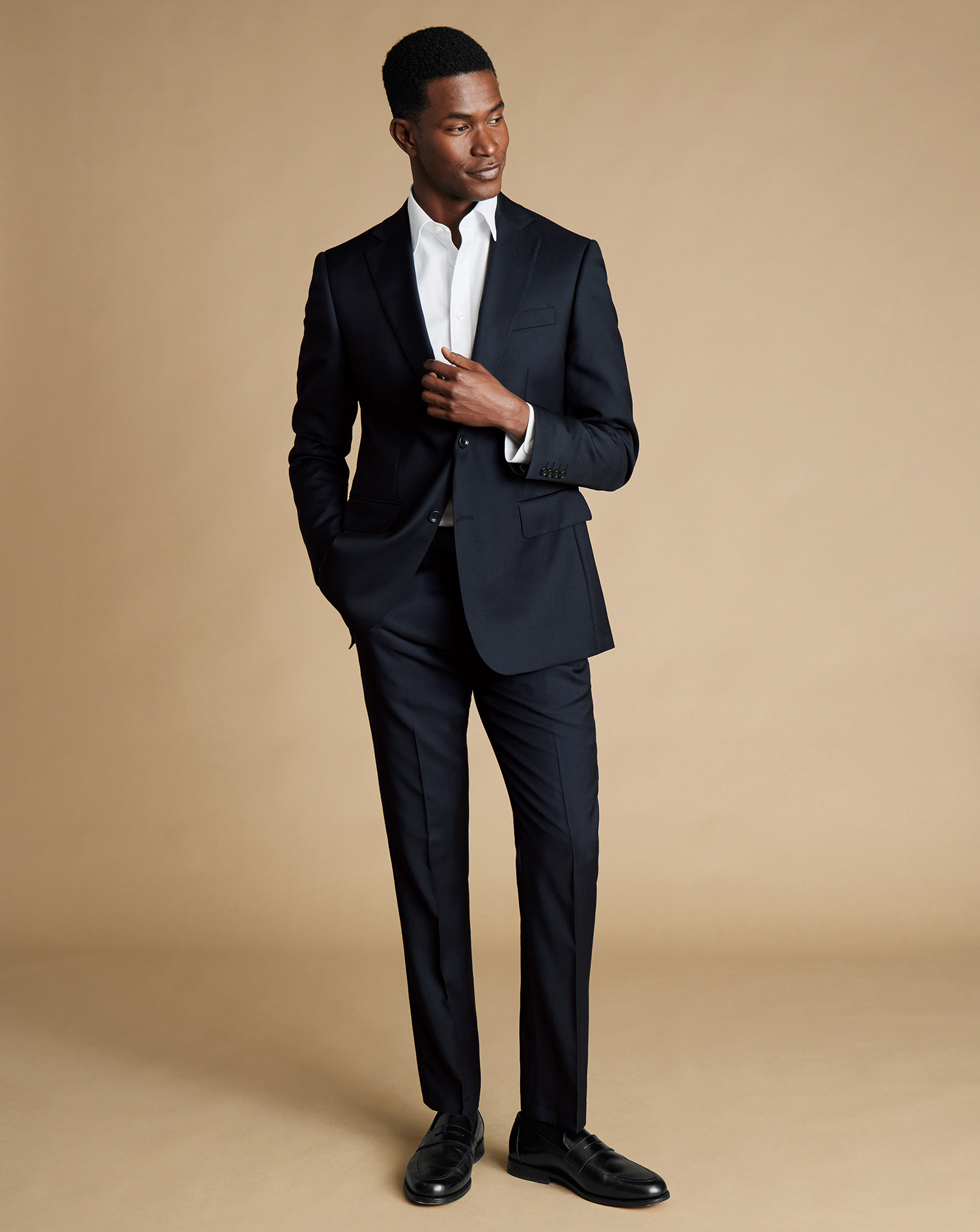 Natural Stretch Twill Suit Trousers - Navy