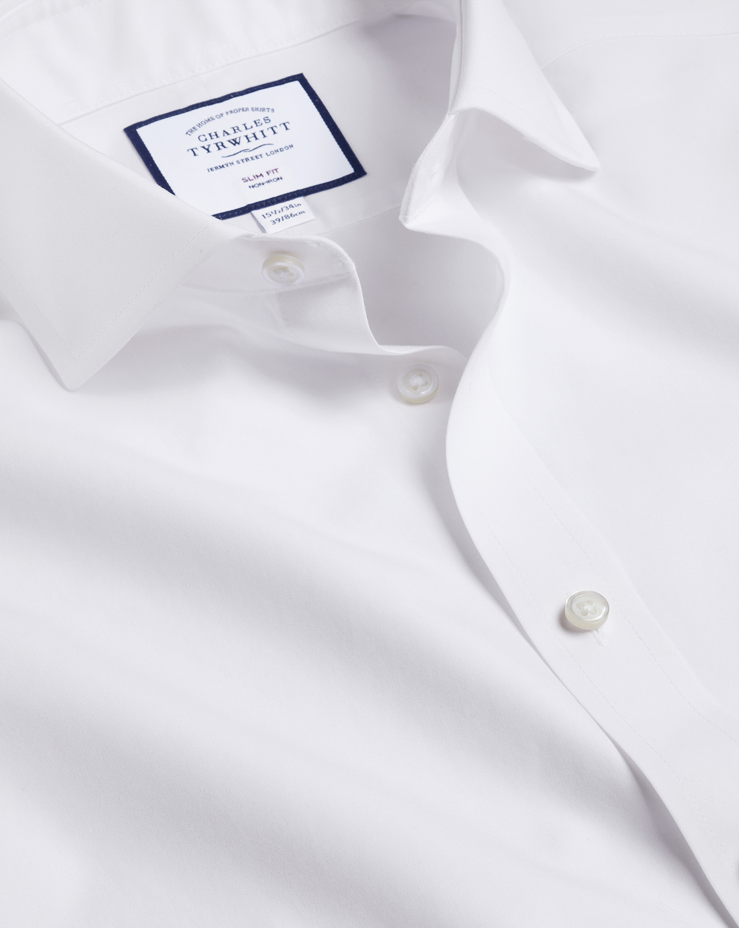 Charles Tyrwhitt Cutaway Collar Non-iron Poplin Cotton Dress Shirt In White