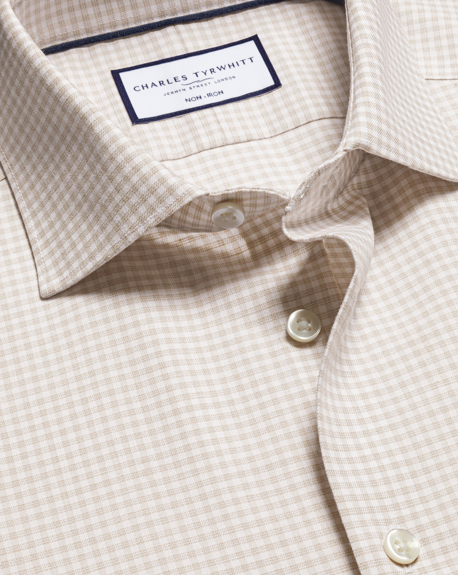 Non-Iron Cotton Linen Check Shirt - Stone