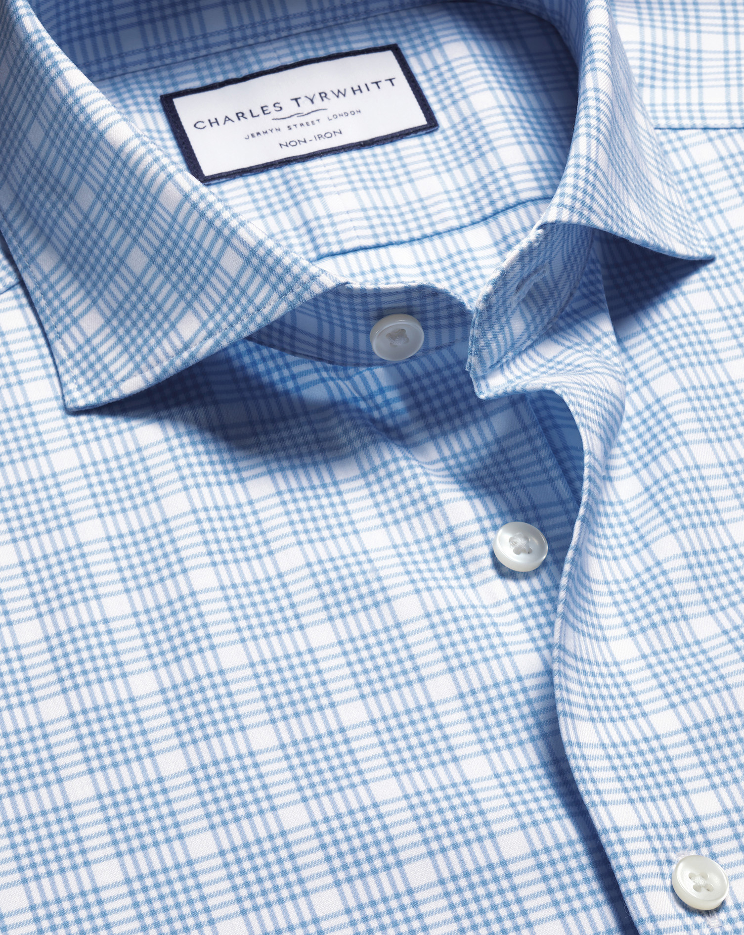 Non-Iron Performance Twill Check Shirt- Cornflower Blue