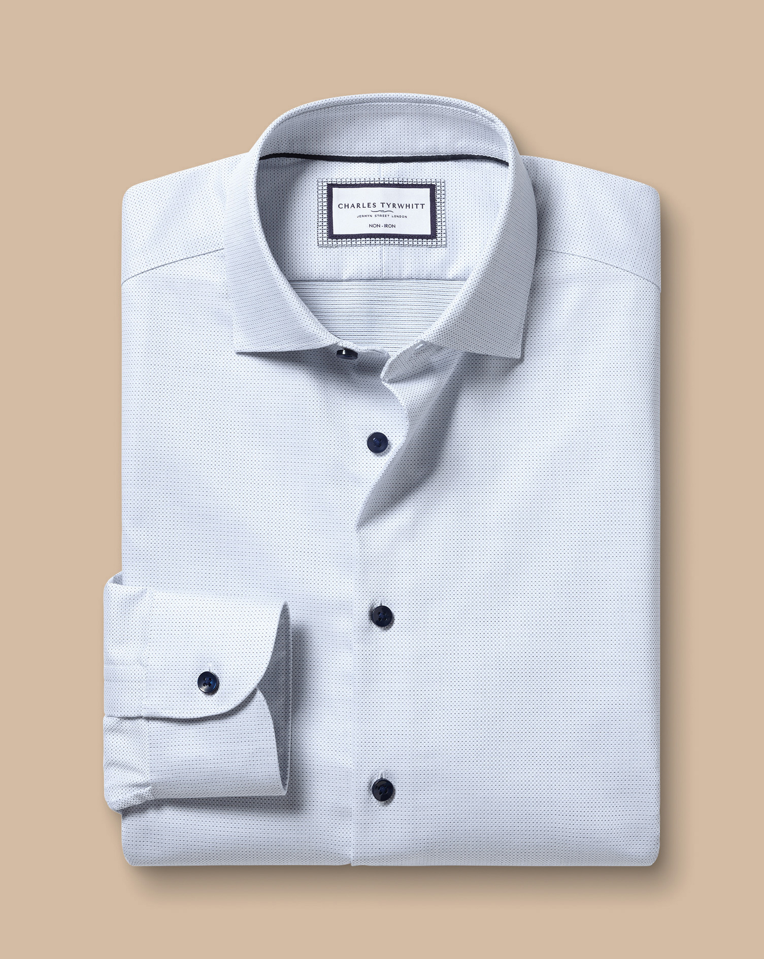 Semi-Cutaway Collar Non-Iron Dot Stretch Texture Shirt - White