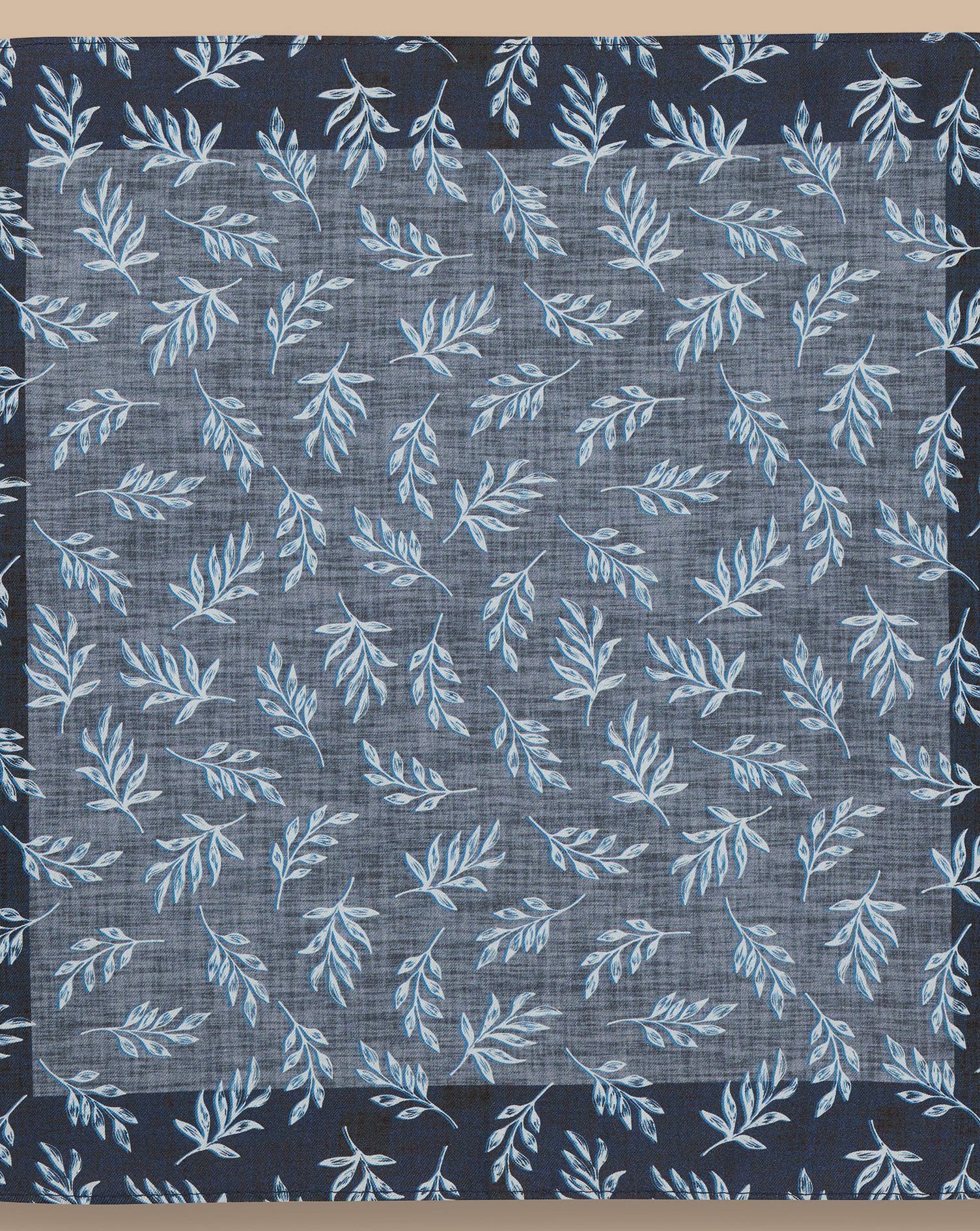 Leaves Print Silk Pocket Square - Steel Blue