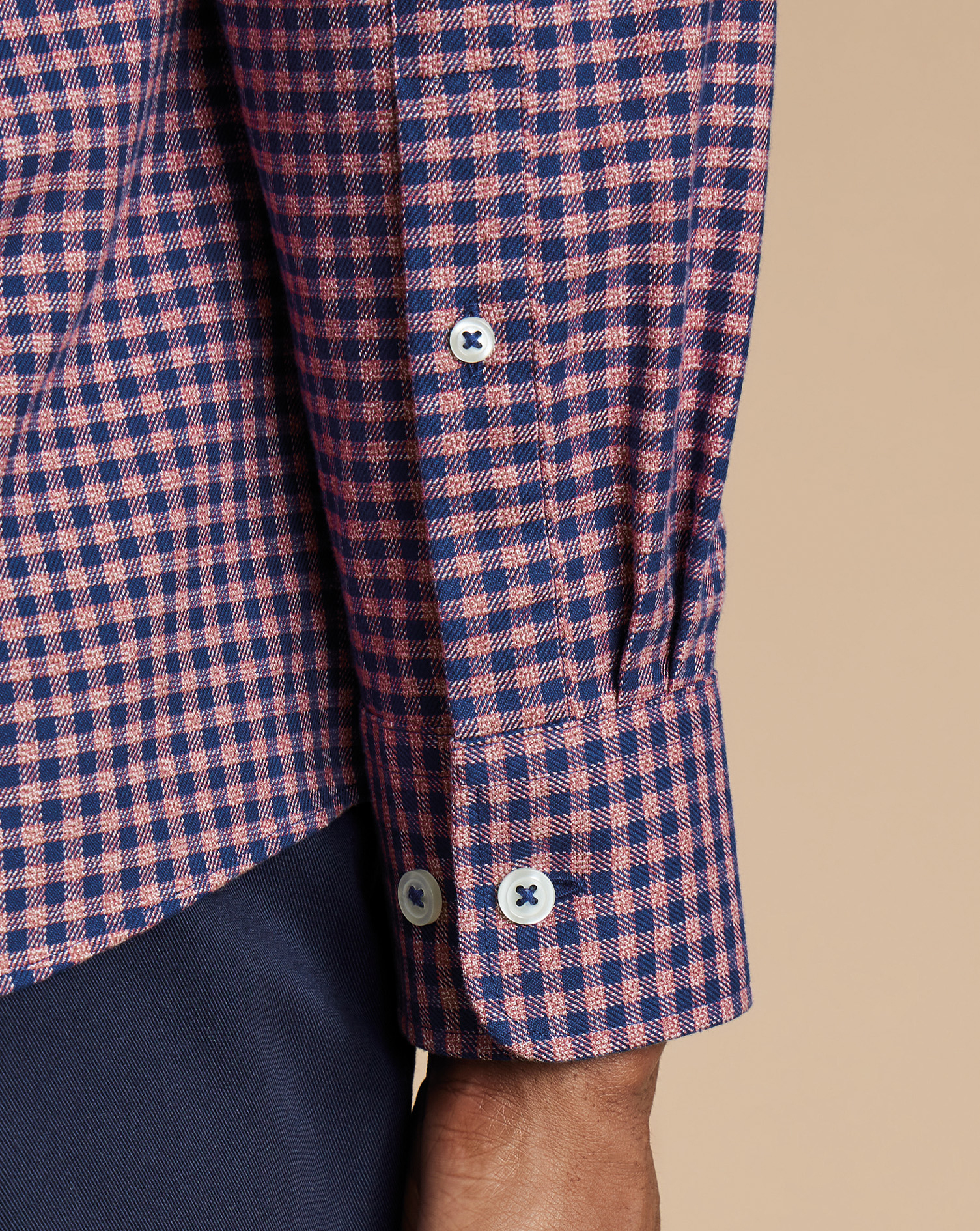 Button-Down Collar Non-Iron Twill Gingham Check Shirt - Claret Pink