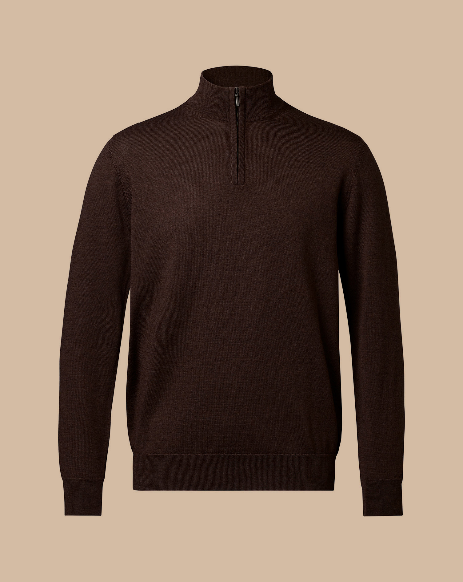 Merino Zip Neck Jumper  - Chocolate Brown