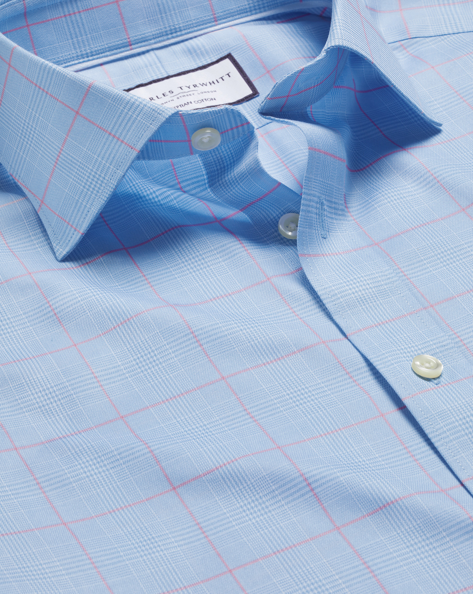 Charles Tyrwhitt Men's  Semi-cutaway Collar Egyptian Prince Of Wales Check Dress Shirt In Blue