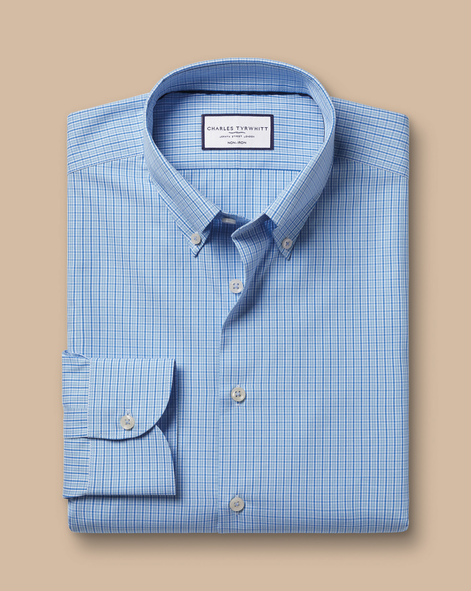 Button-Down Collar Non-Iron Check Oxford Shirt - Cornflower Blue