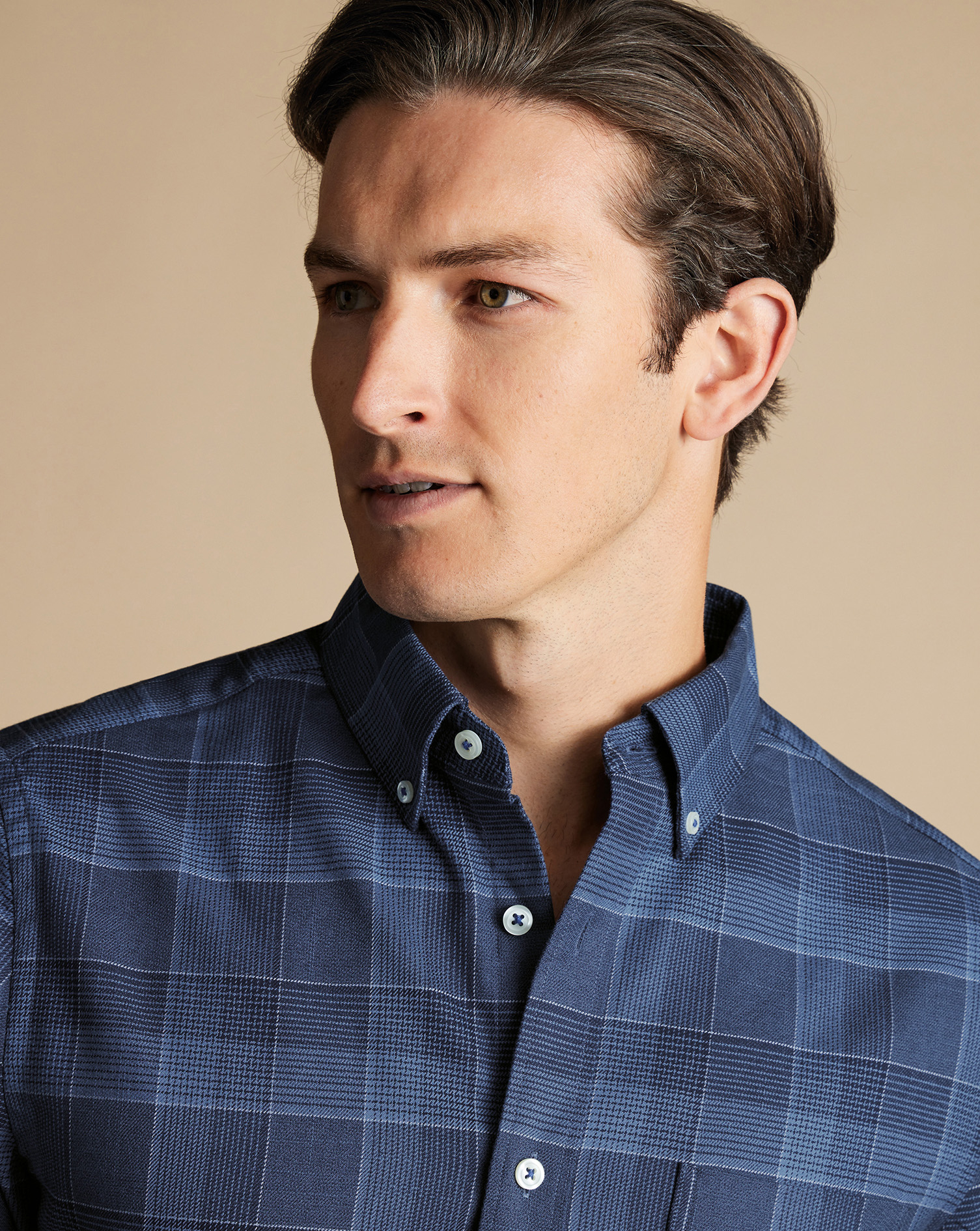 Button-Down Collar Non-Iron Twill Multi Check Shirt - Heather Blue