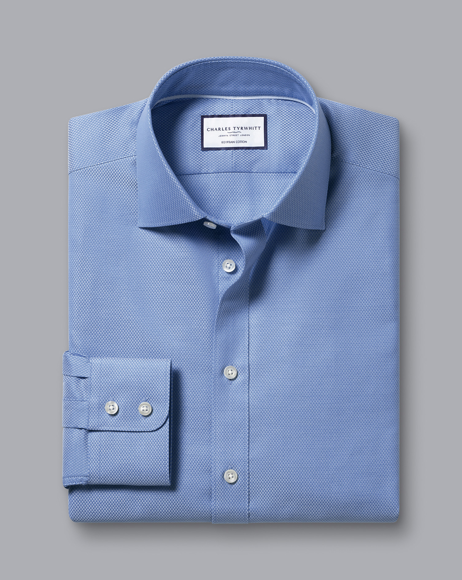 Semi-Cutaway Collar Egyptian Cotton Hudson Weave Shirt - Cornflower Blue