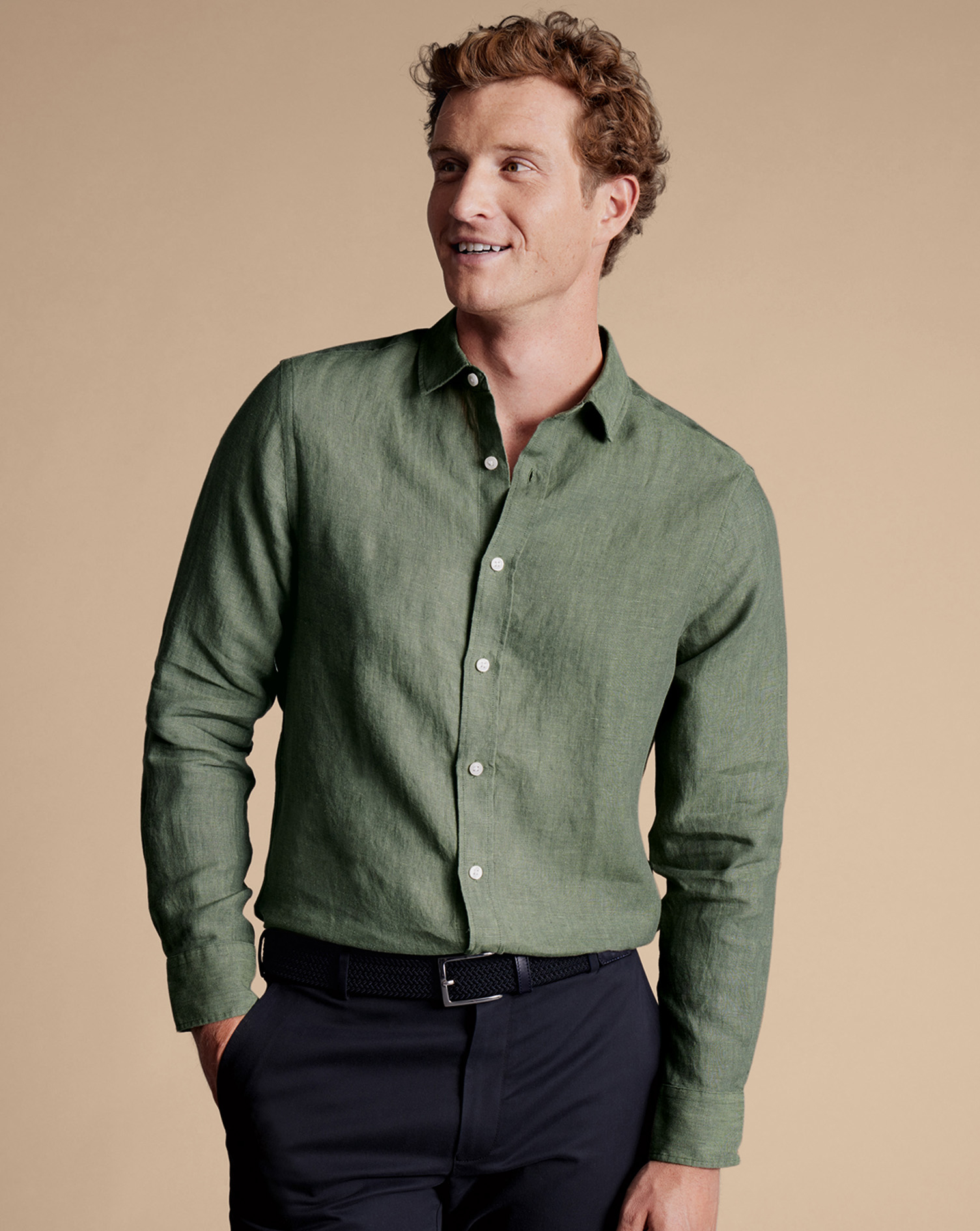 Pure Linen Shirt - Olive Green