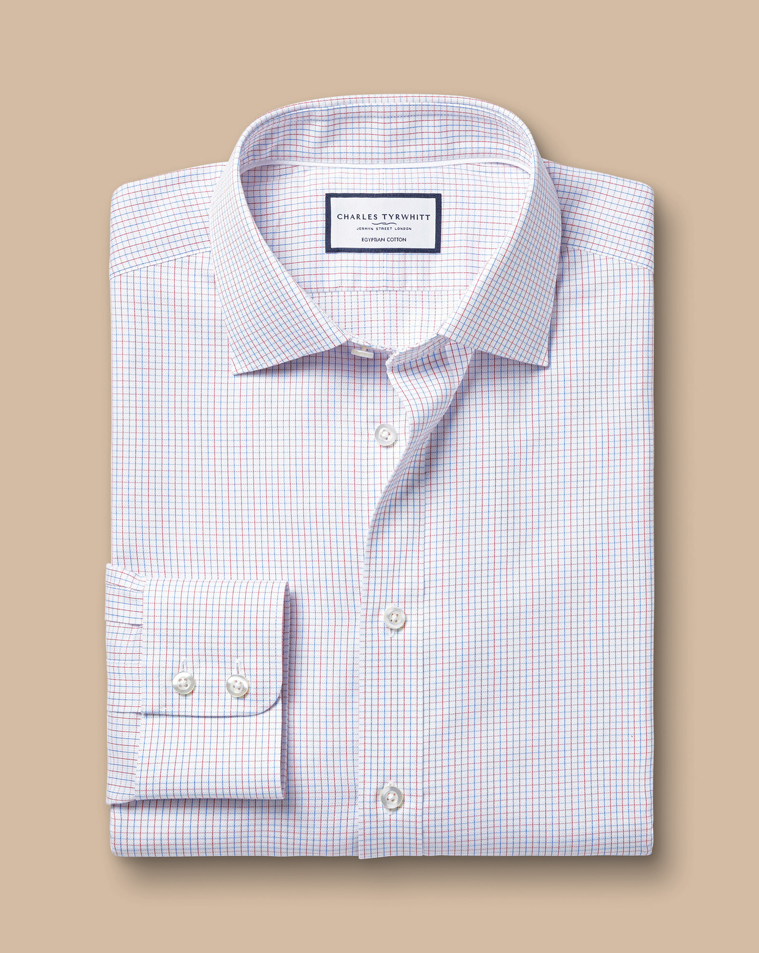 Semi-Cutaway Collar Egyptian Cotton Fine Line Check Shirt  - Multi