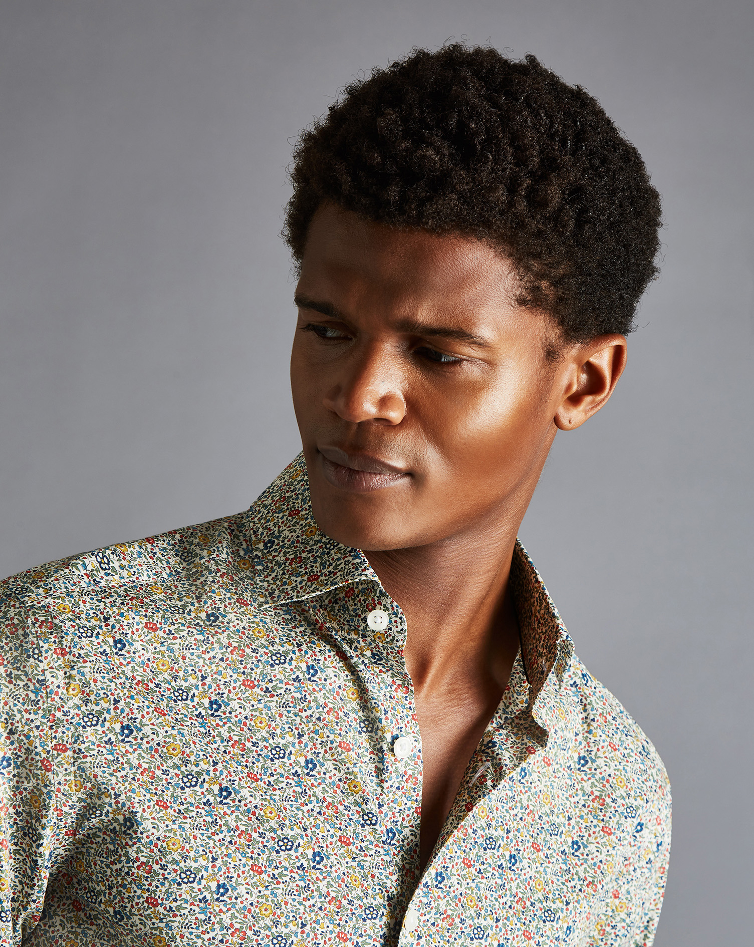 Made with Liberty Fabric Floral Print Semi-Cutaway Collar Shirt - Multi