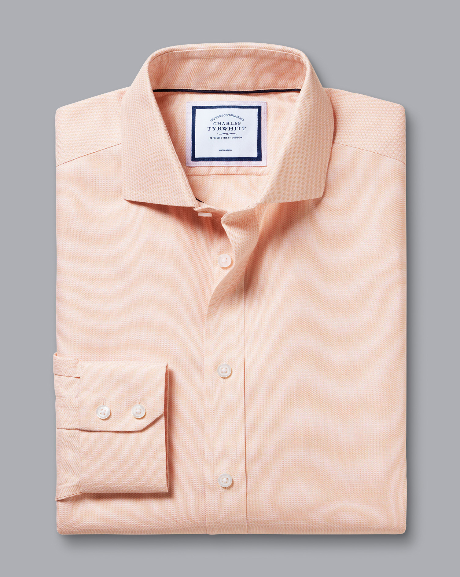 Cutaway Collar Non-Iron Henley Weave Shirt - Peach