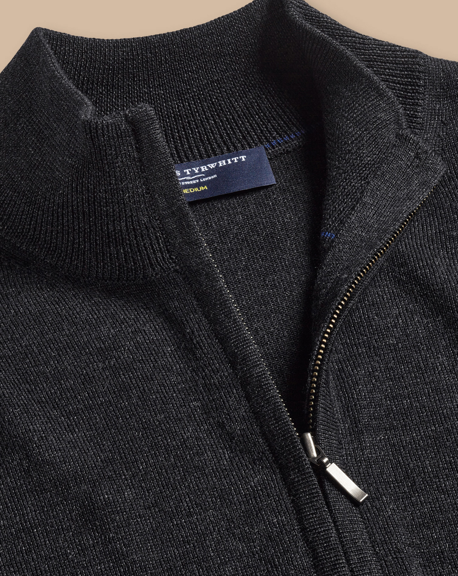 Charles Tyrwhitt Pure Merino Full Zip-through Wool Cardigan In Grey