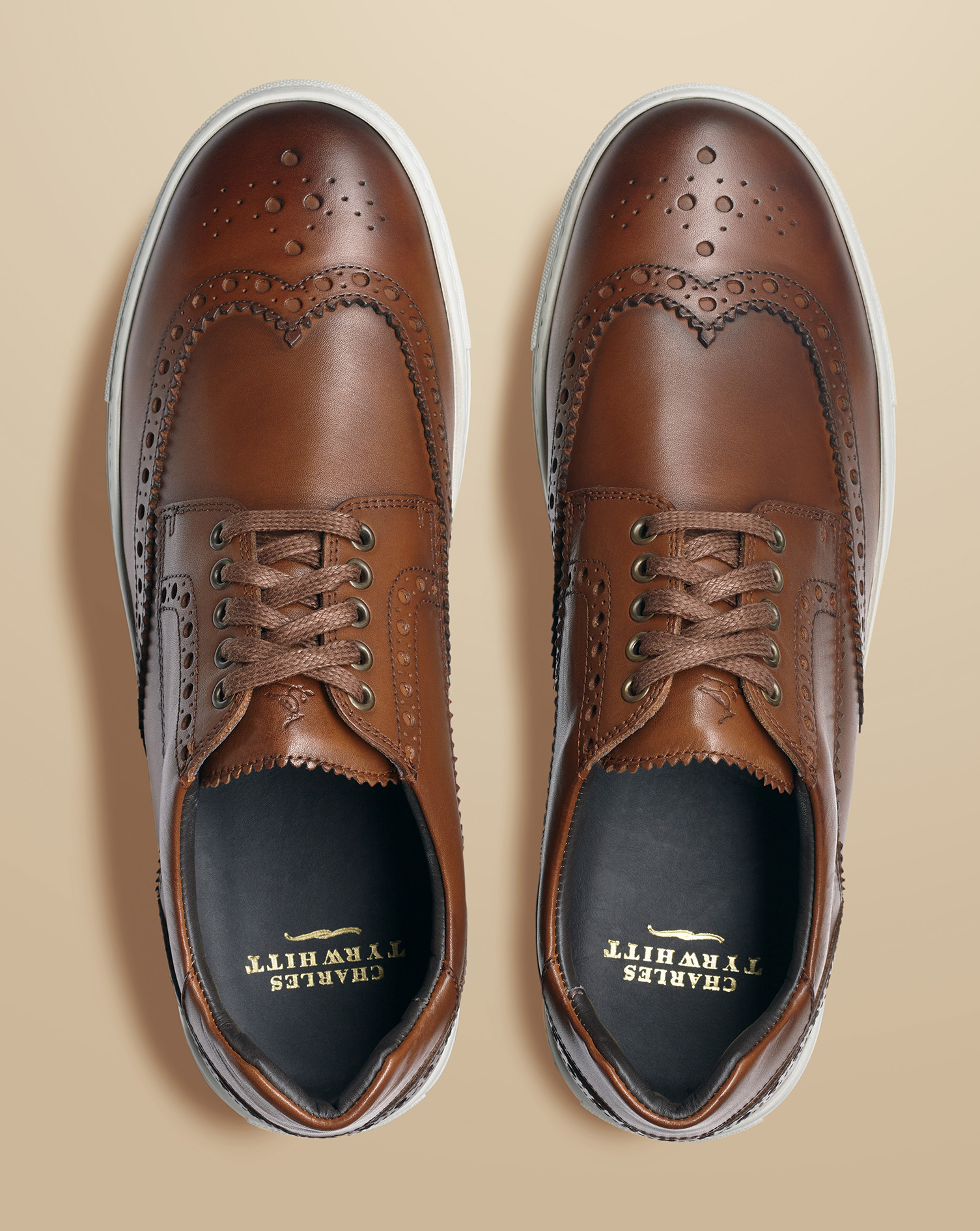 Leather Brogue Trainers - Walnut Brown