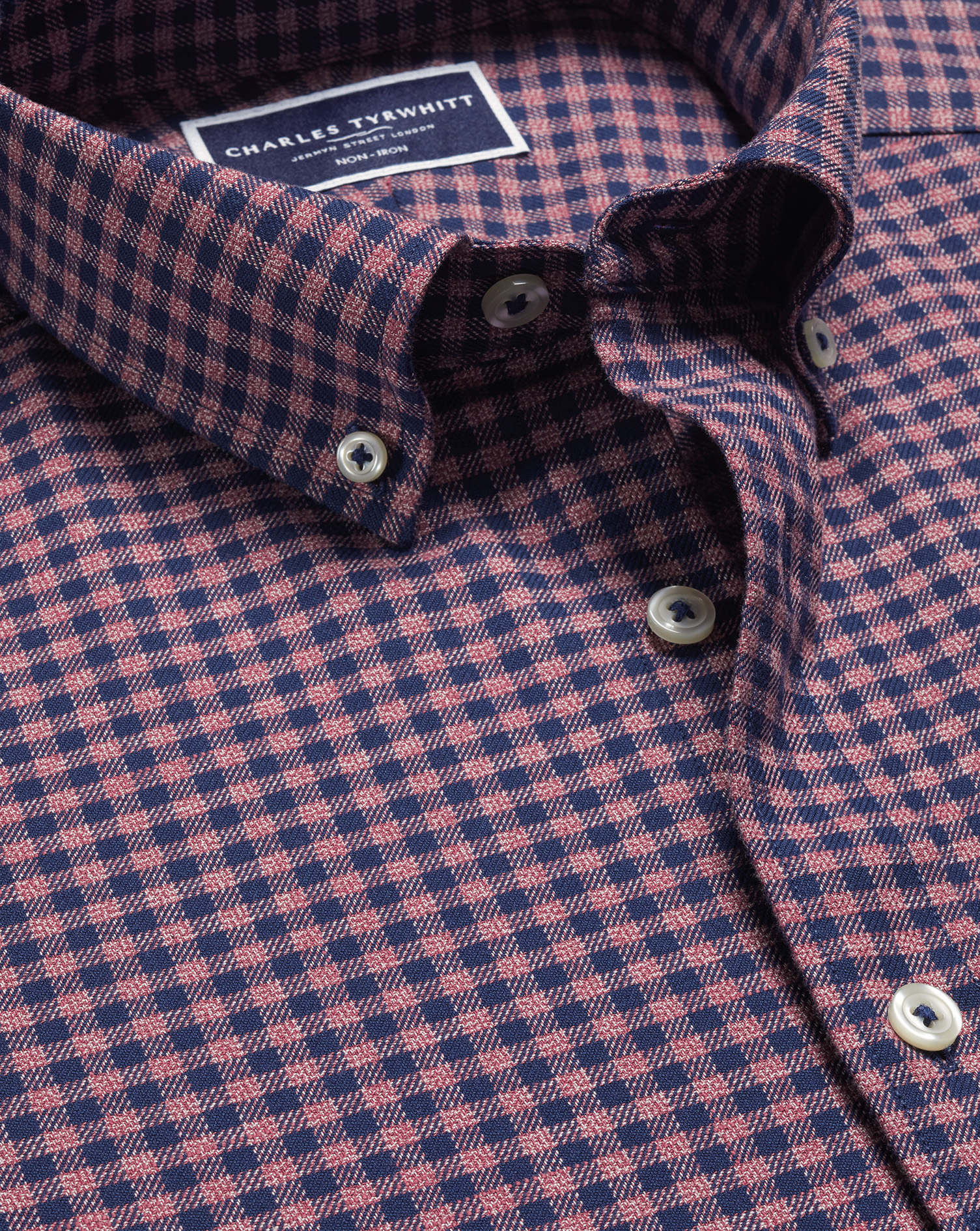 Button-Down Collar Non-Iron Twill Gingham Check Shirt - Claret Pink