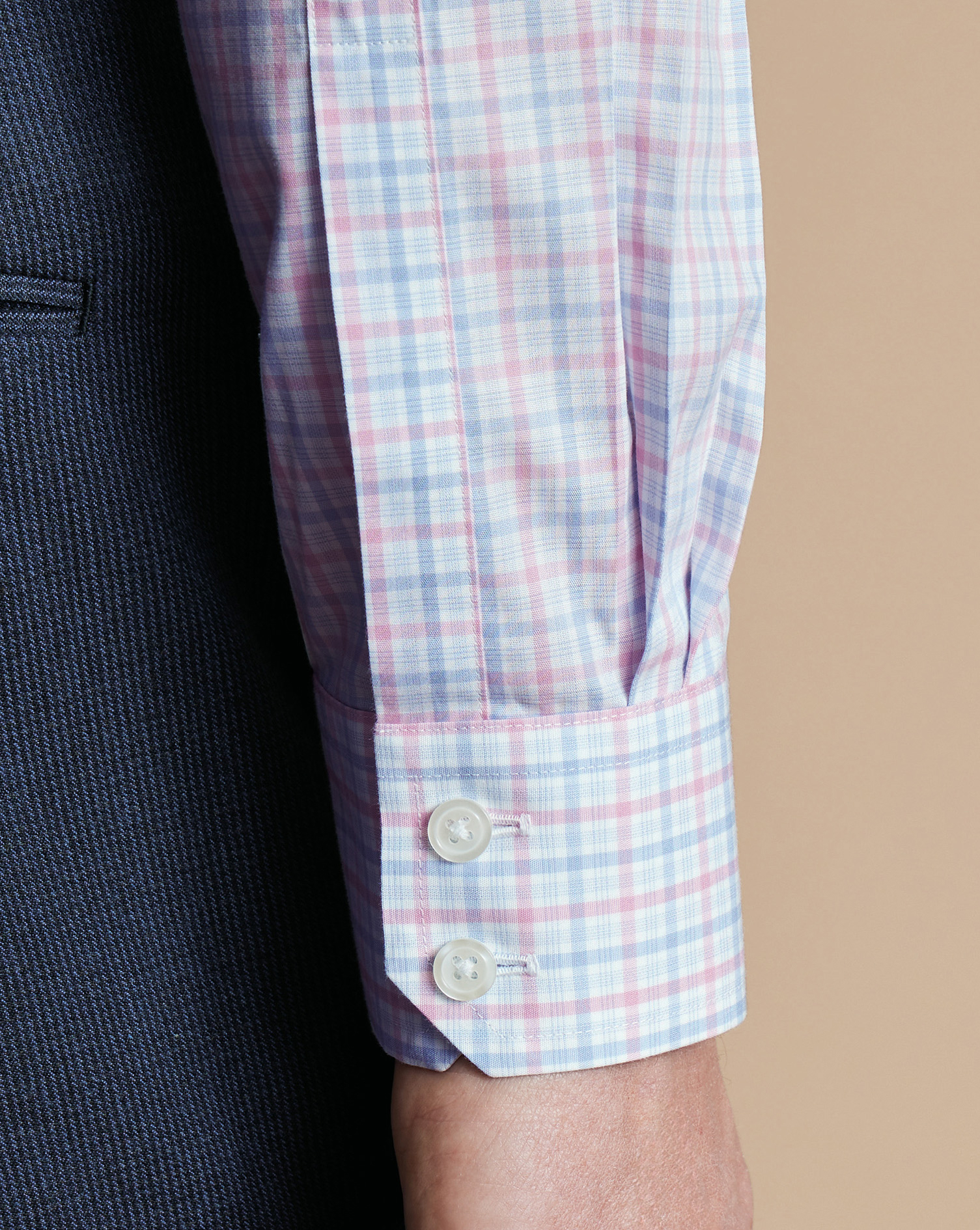 Cutaway Collar Non-Iron Poplin Multi Check Shirt - Pink & Sky