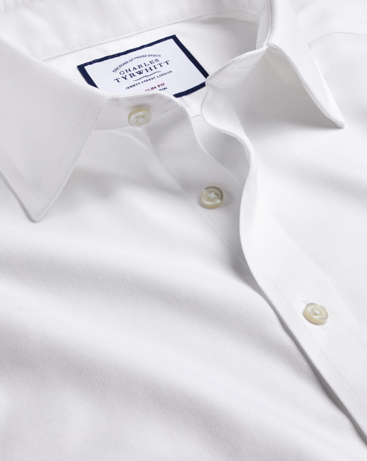 Charles Tyrwhitt Non-iron Twill Cotton Dress Shirt In White