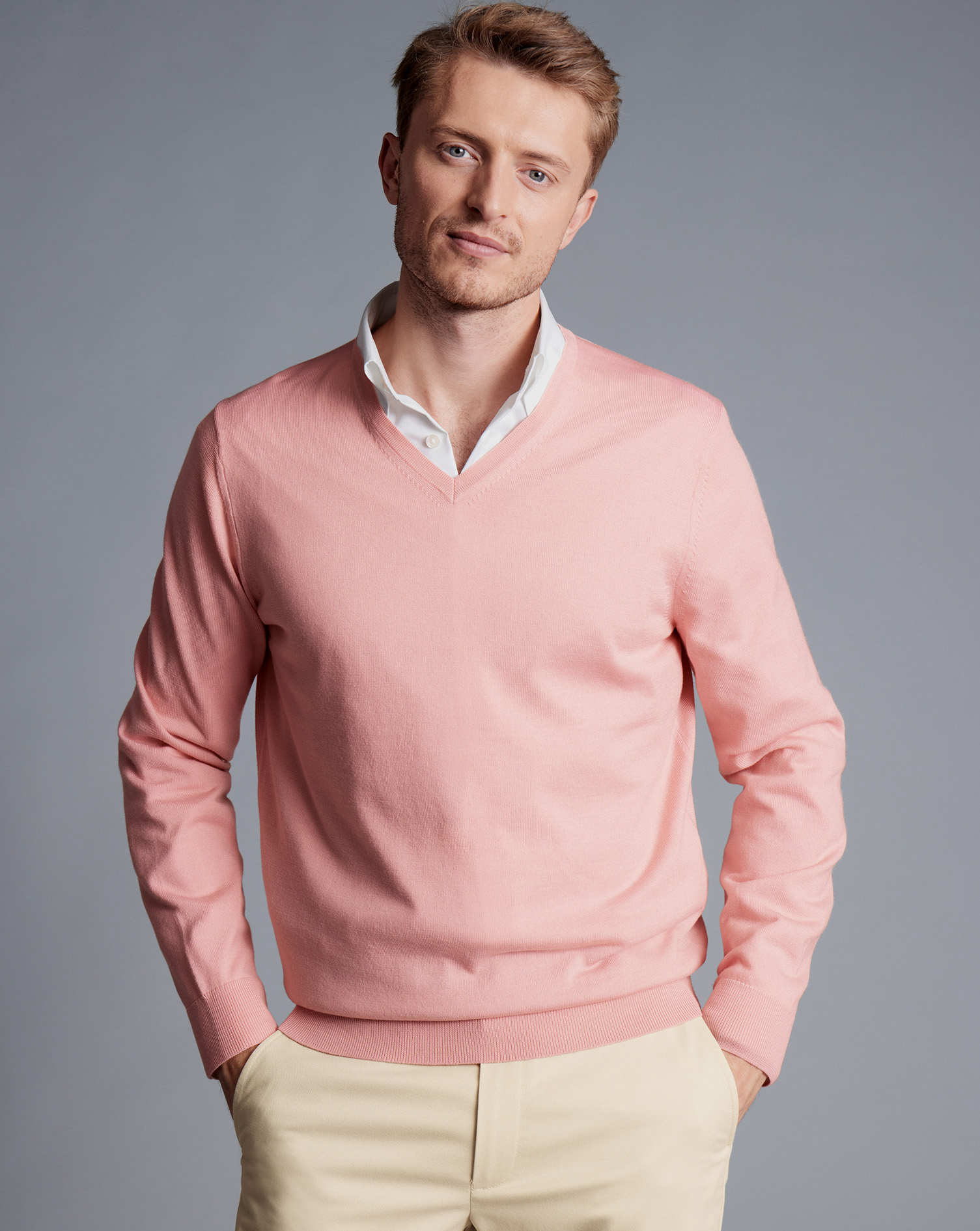 Merino V-Neck Jumper - Light Coral