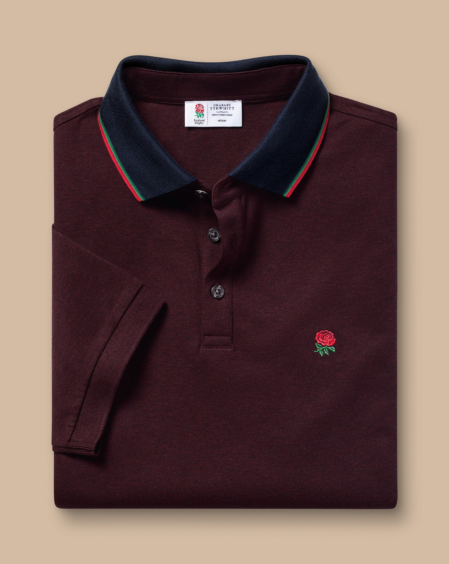 England Rugby Collar Detail Pique Polo - Wine Red