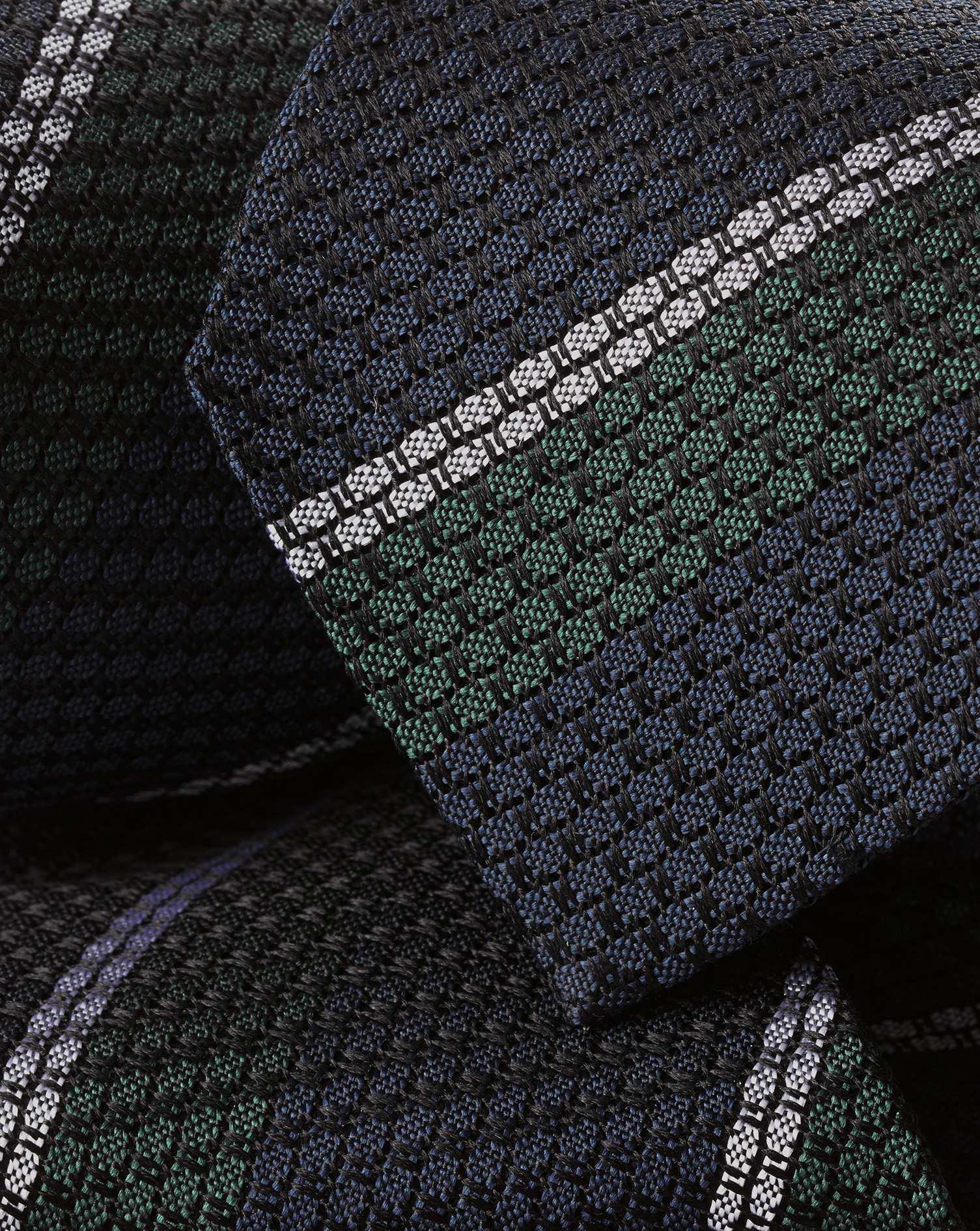 Silk Grenadine Stripe Tie - Navy & Green