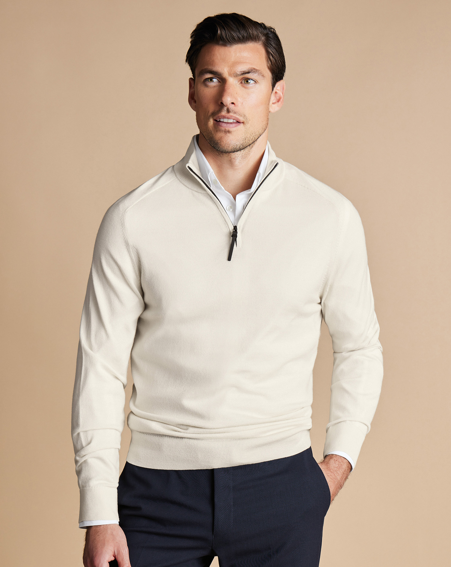 Charles Tyrwhitt Performance Troyer aus Merino - Elfenbeinfarben