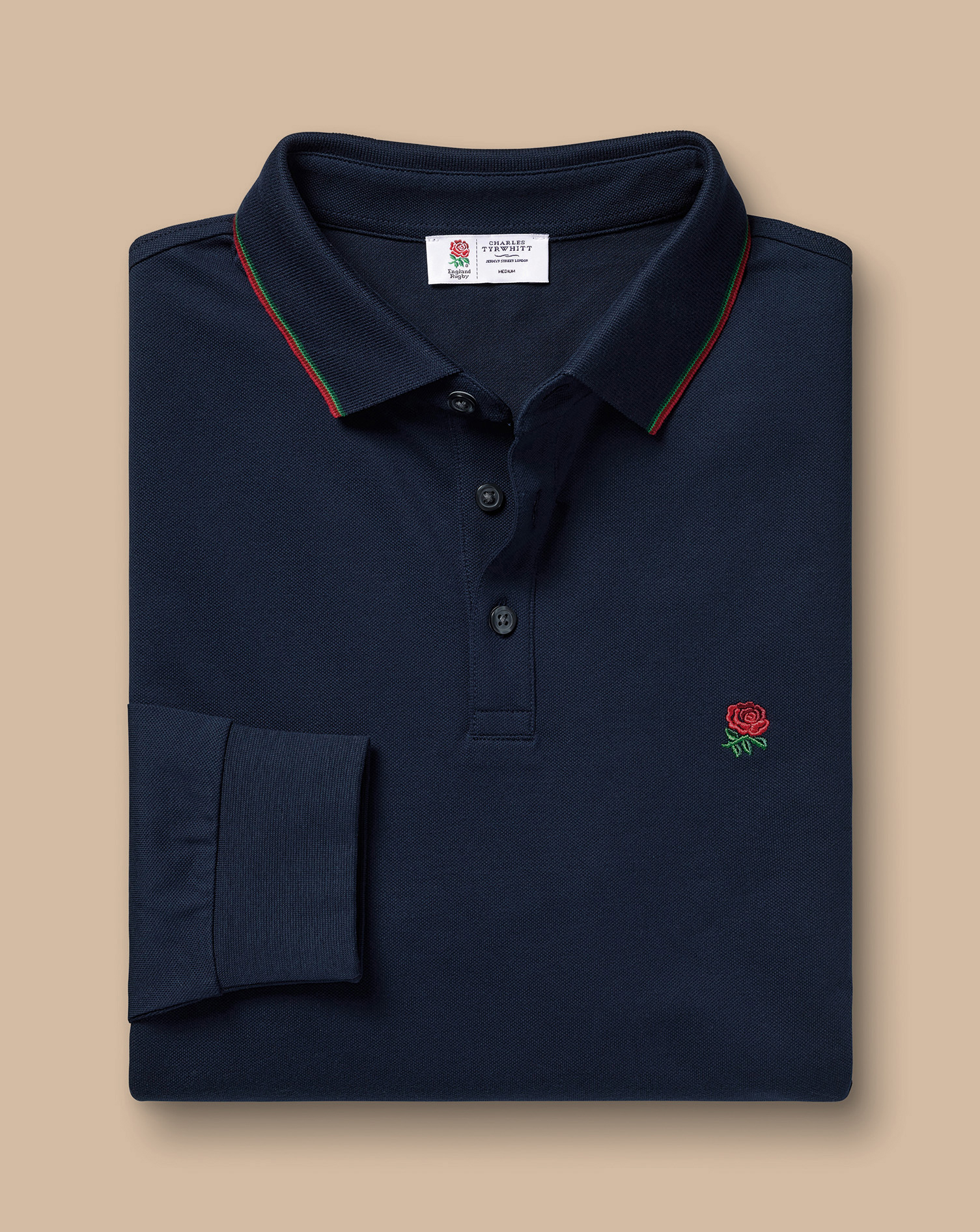 Long Sleeve England Rugby Pique Polo - Navy