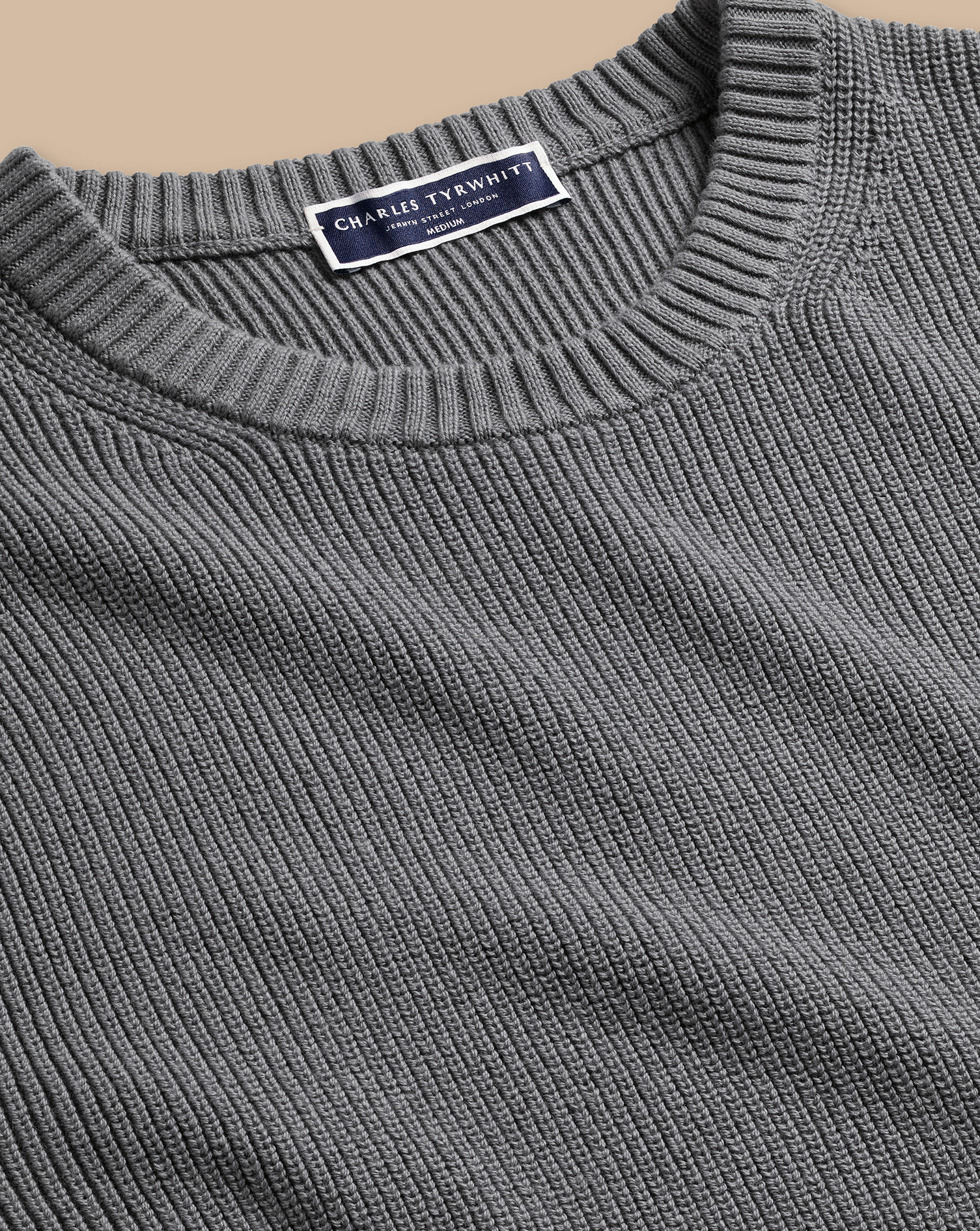 Cotton Rib Crew Neck Jumper - Flint Grey