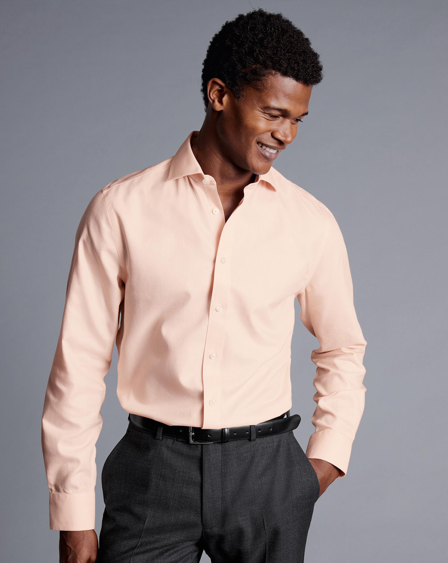 Cutaway Collar Non-Iron Henley Weave Shirt - Peach