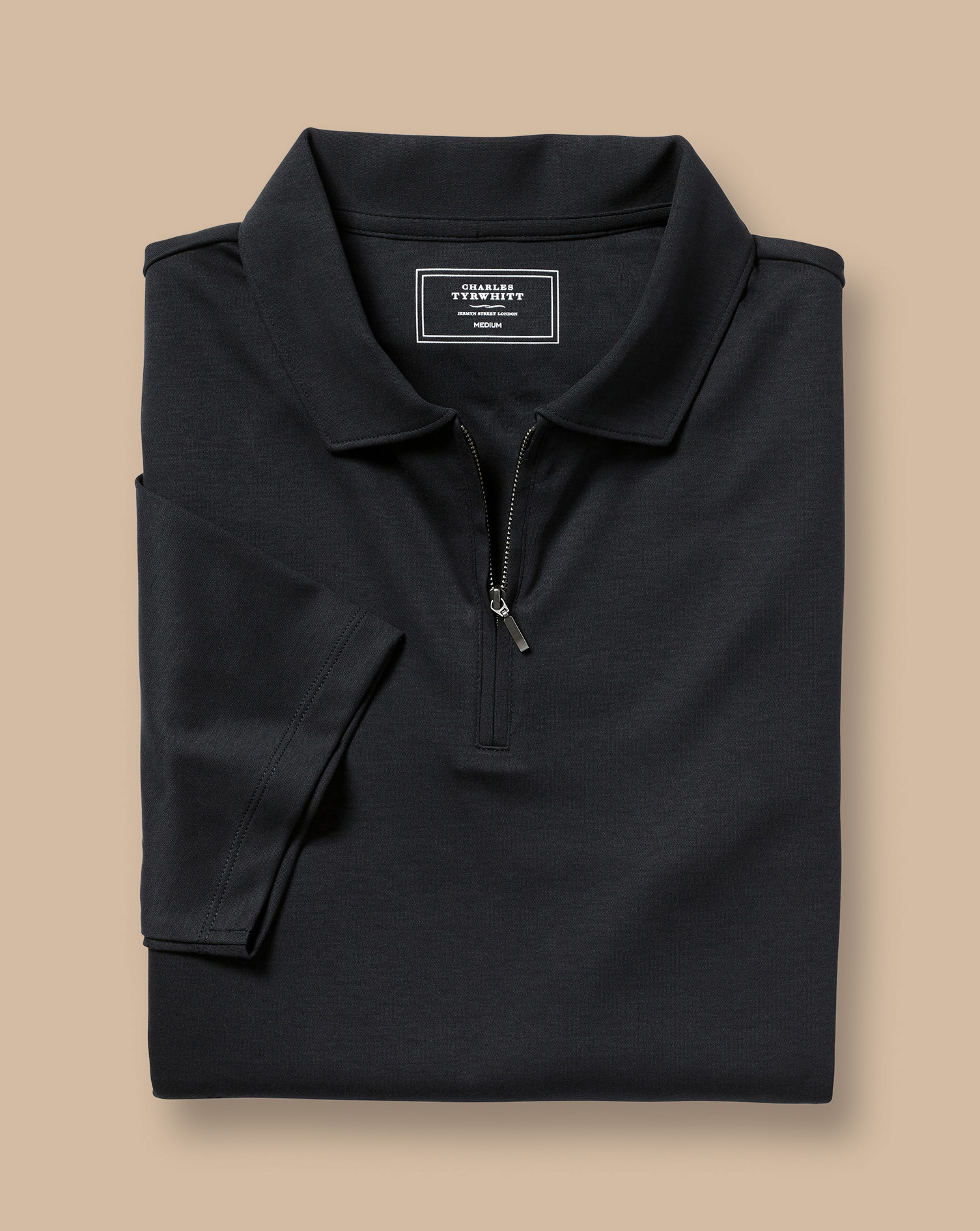 Zip-Neck Jersey Polo - Black