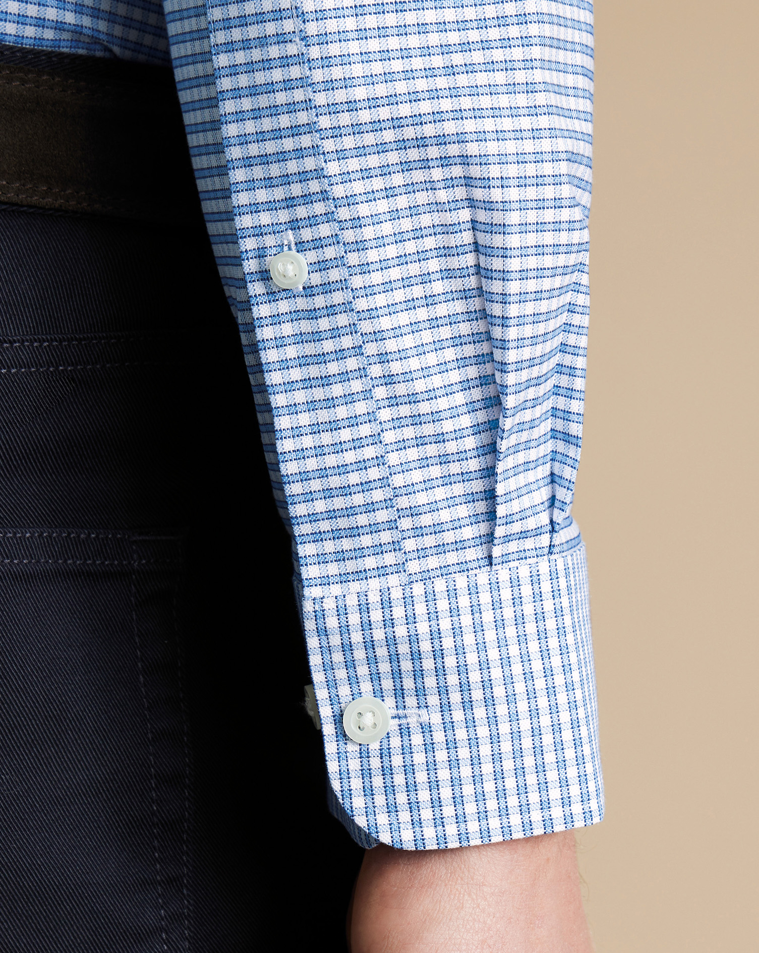 Button-Down Collar Non-Iron Stretch Oxford Check Shirt - Ocean Blue