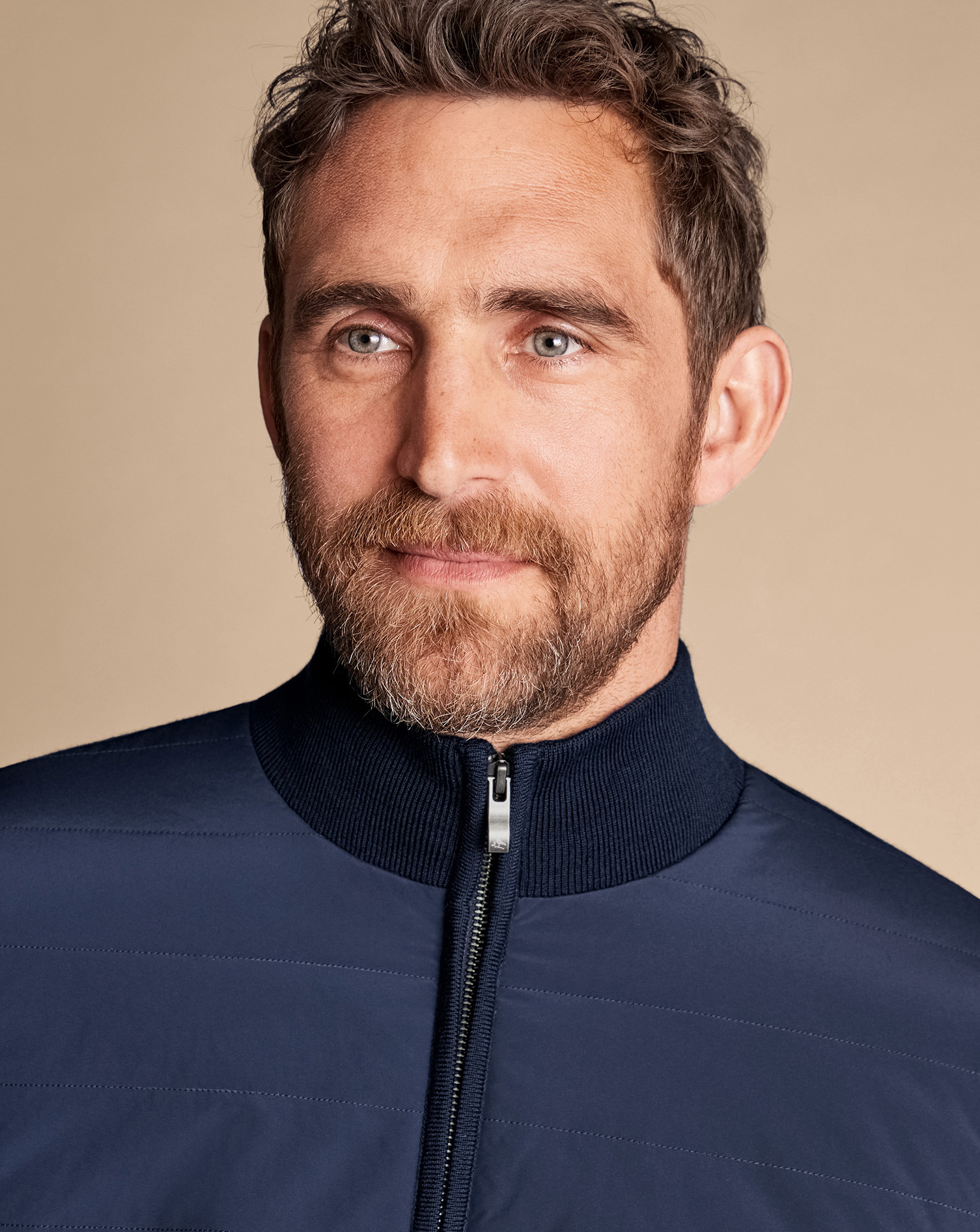 Merino Padded Funnel Neck Jacket - Navy