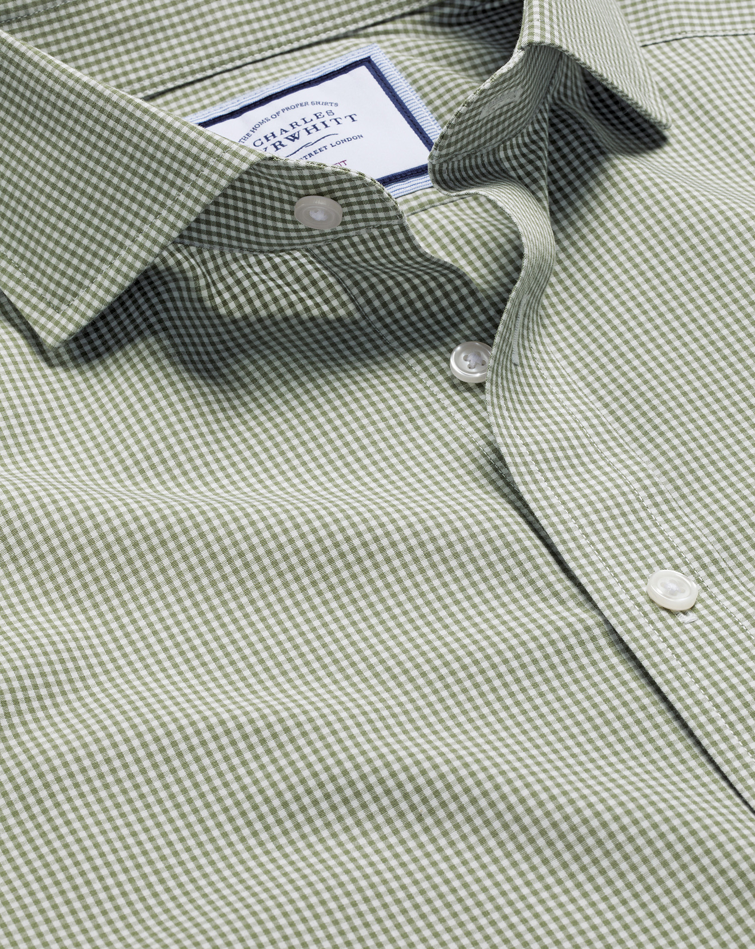 Charles Tyrwhitt Men's  Cutaway Collar Non-iron Mini Gingham Check Dress Shirt In Green
