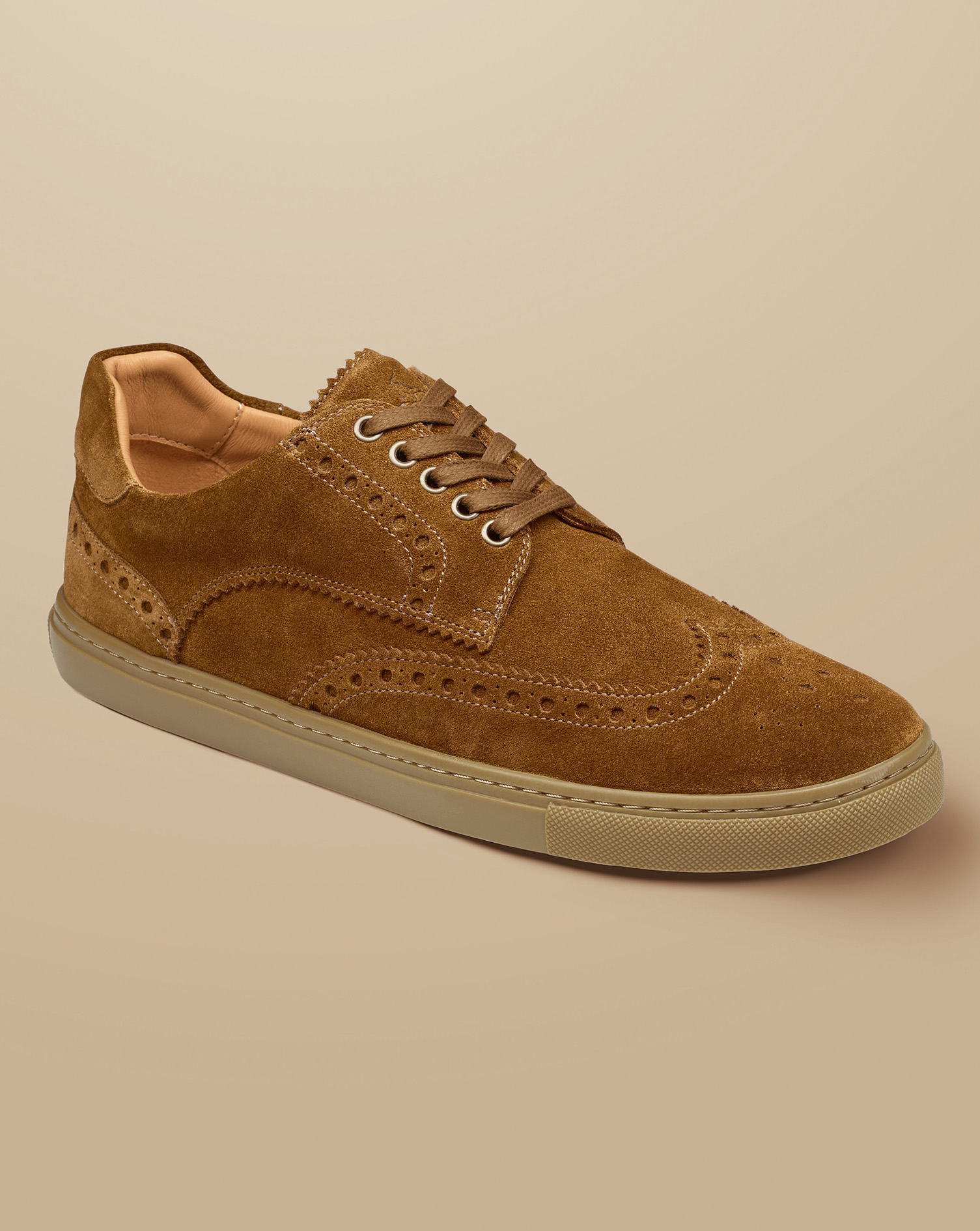 Suede Brogue Trainers - Tobacco Brown