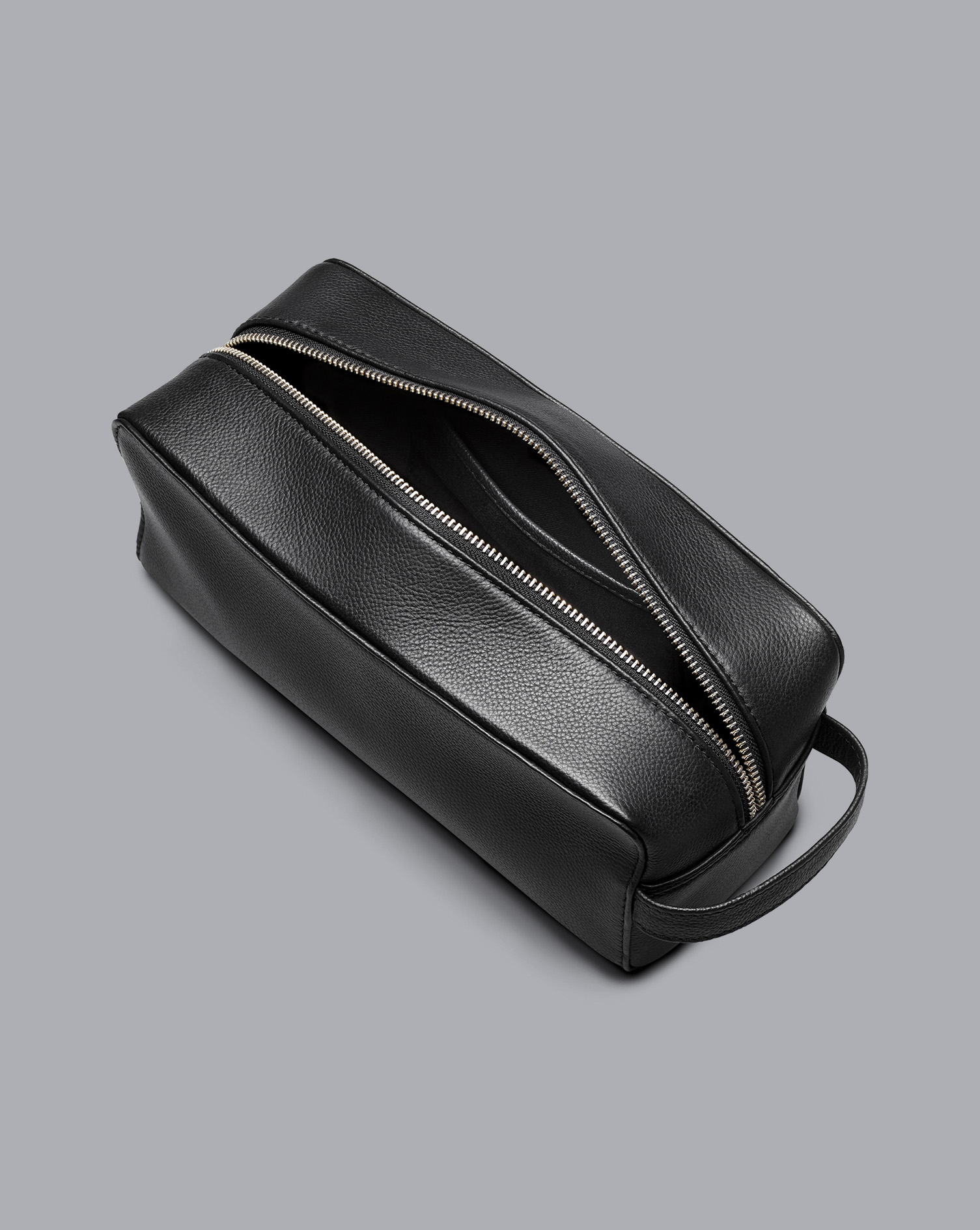 Grain Leather Washbag - Black