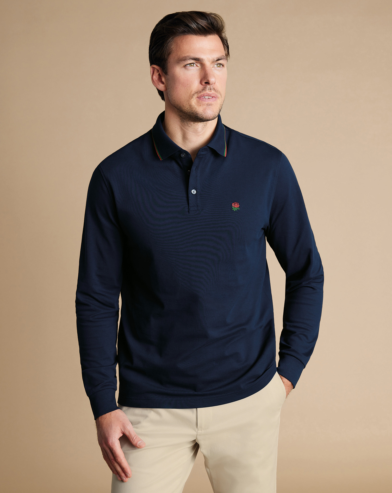 Long Sleeve England Rugby Pique Polo - Navy