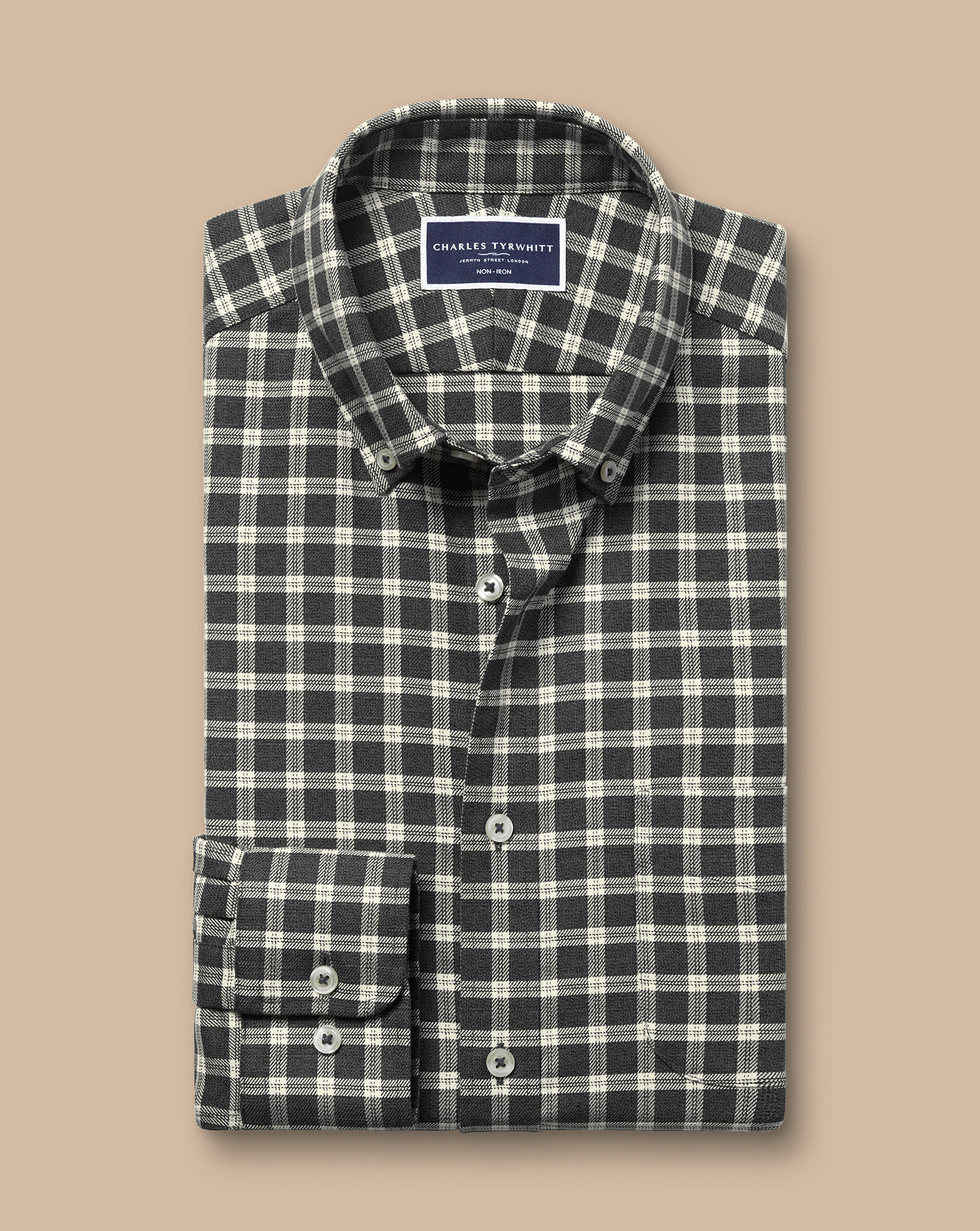 Button-Down Collar Non-Iron Twill Mid Check Shirt - Dark Grey