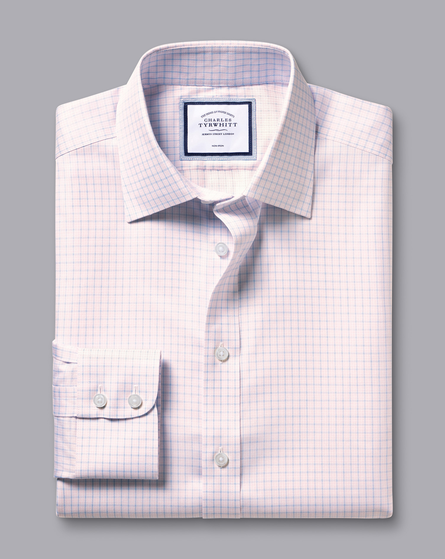 Non-Iron Twill Double Check Shirt - Light Pink