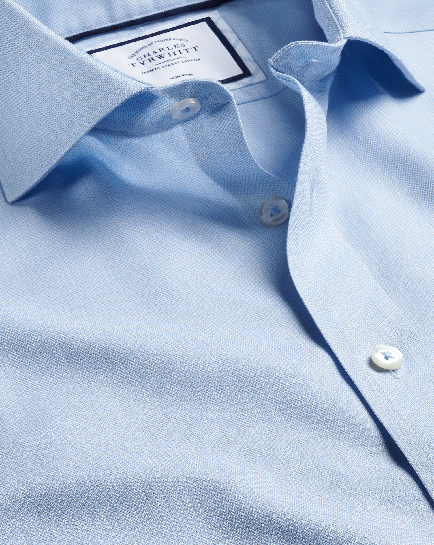 Cutaway Collar Non-Iron Henley Weave Shirt - Sky Blue