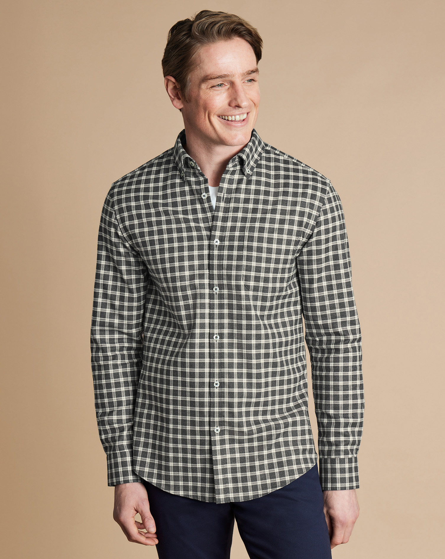 Button-Down Collar Non-Iron Twill Mid Check Shirt - Dark Grey