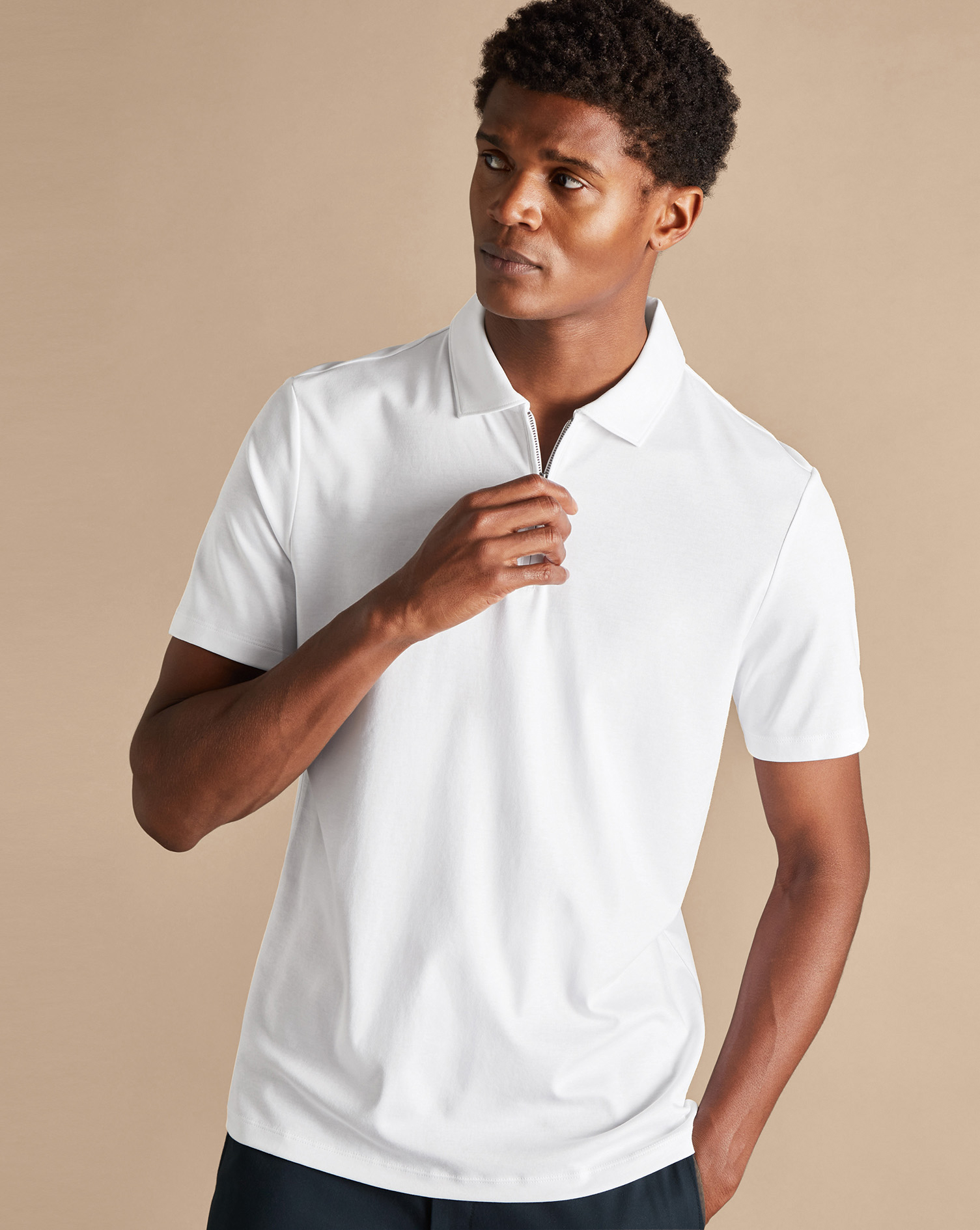 Zip-Neck Jersey Polo - White