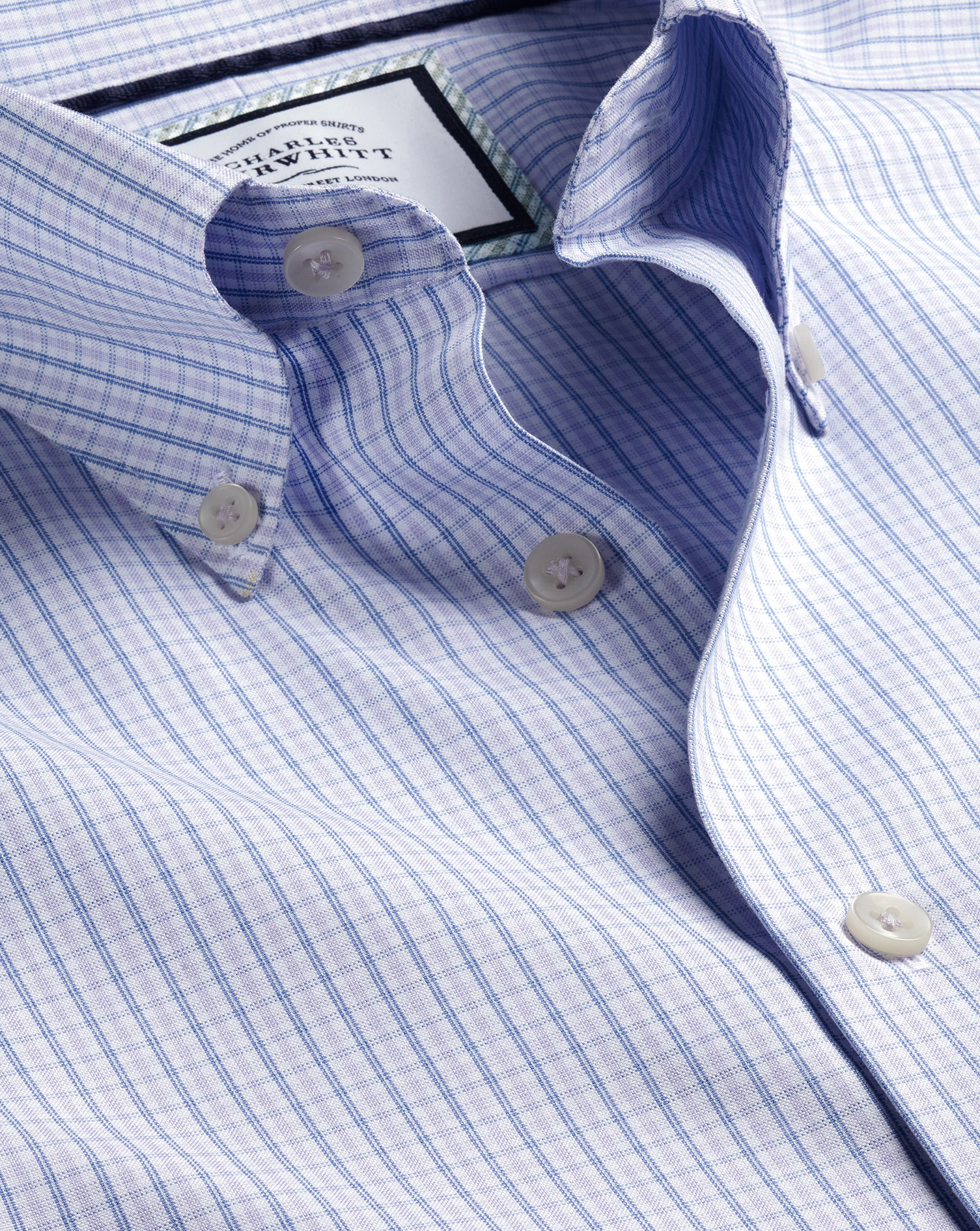 Charles Tyrwhitt Men's  Button-down Collar Non-iron Oxford Twin Check Dress Shirt In Purple